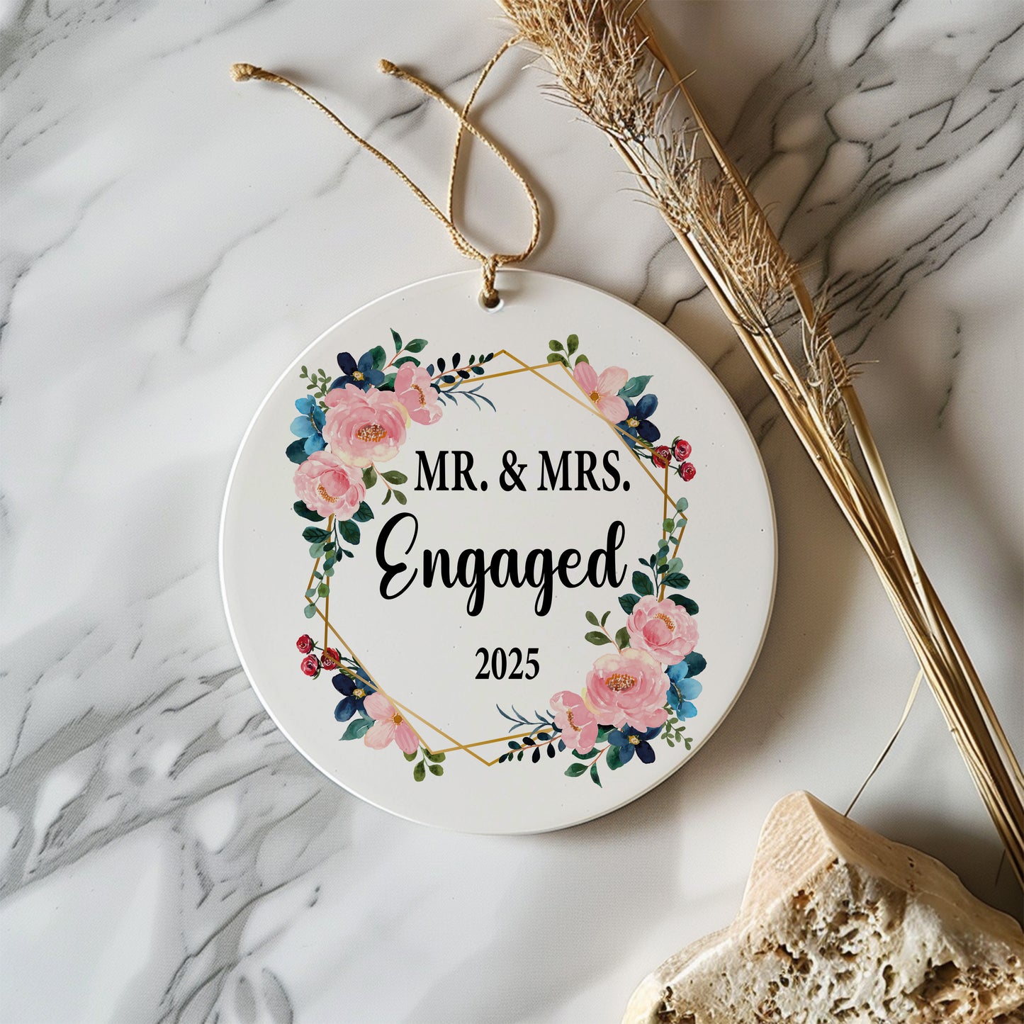 Personalized Floral Engagement Ornament, Mr. And Mrs. Keepsake 2025