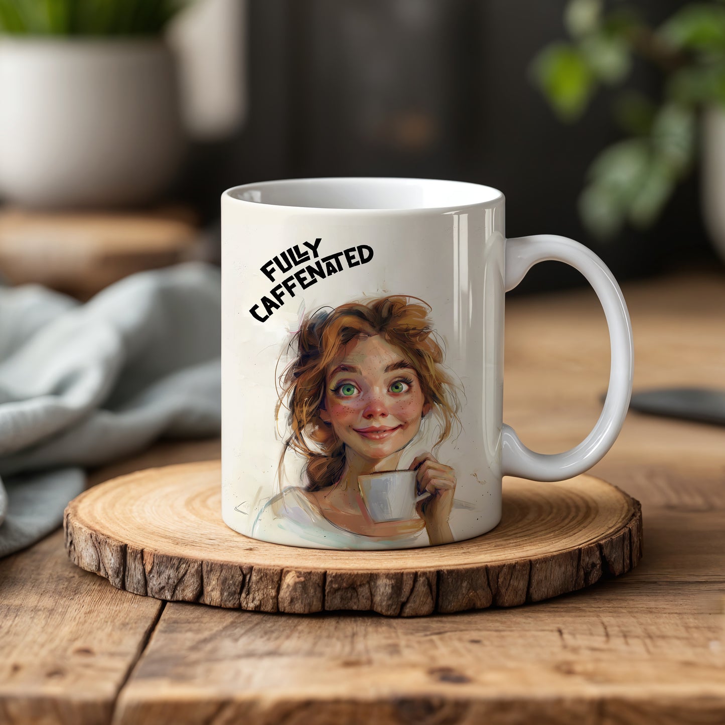 Fully Caffeinated Ceramic Office Mug, Funny Before & After Tea Cup
