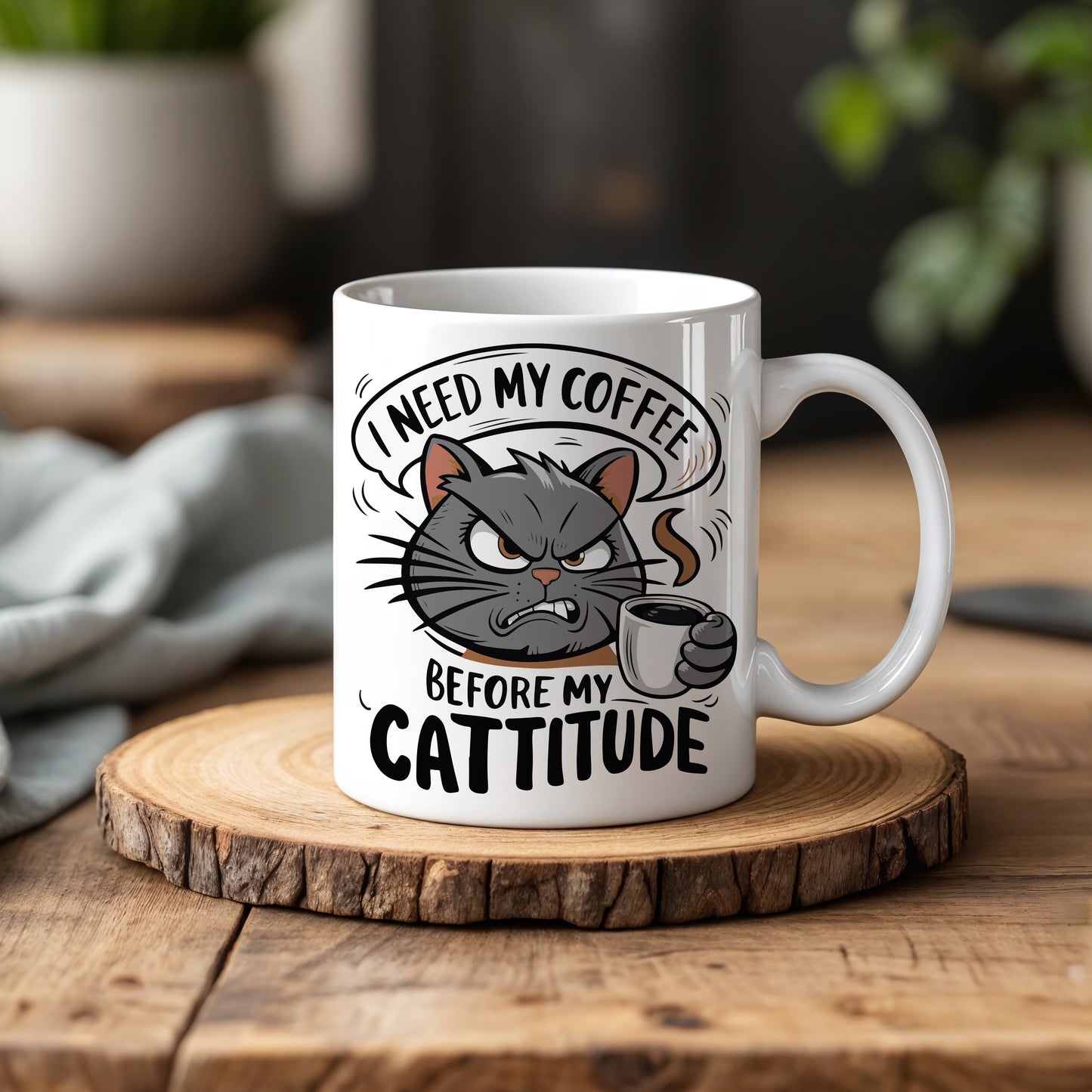 Cat Lover's Morning Mood Cup: Sassy Kitty Quote Mug