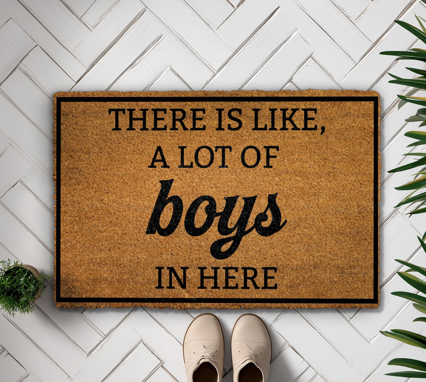Custom Humorous Welcome Mat, Boys Mom Dad Housewarming Floormat