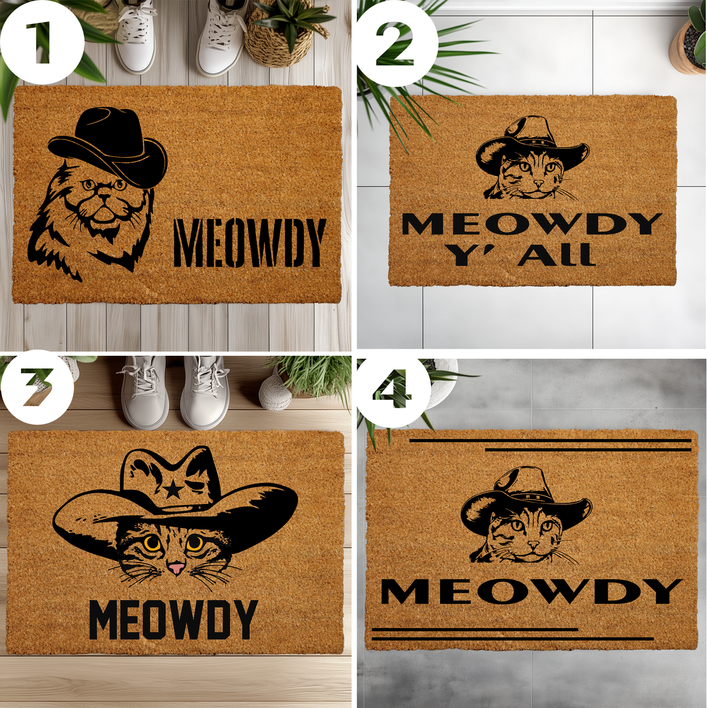 Meowdy Cat Themed Doormat, Cute Outdoor Decor & Housewarming Gift