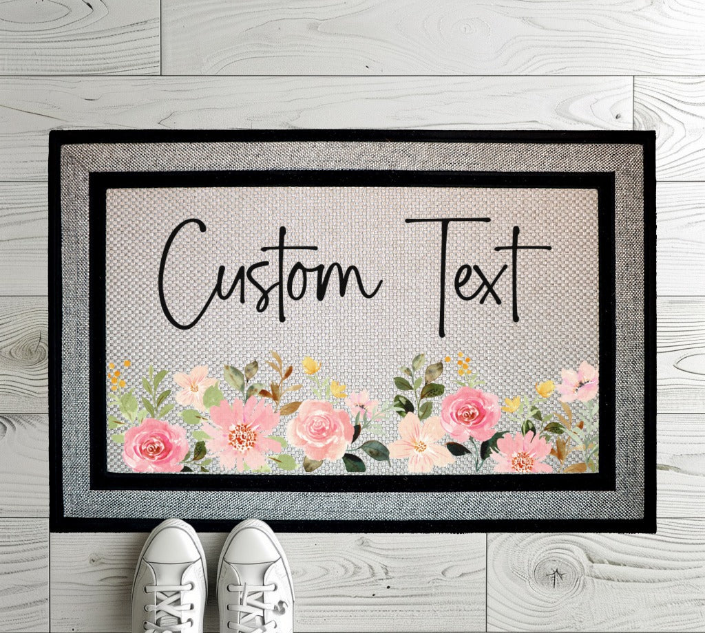 Personalized Welcome Mat with Boho Roses for Unique Housewarming