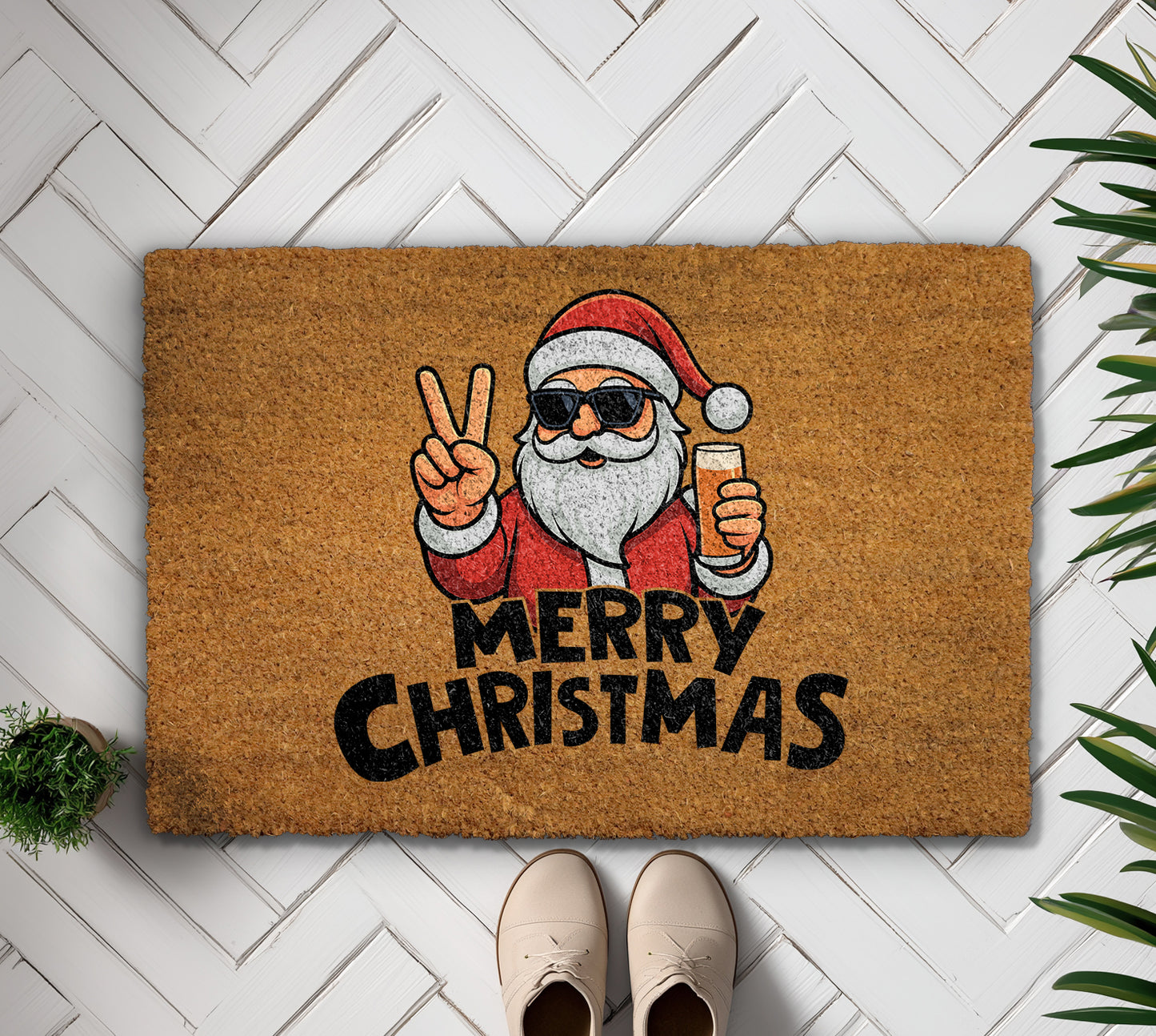 Fun Santa Doormat, Merry Christmas Mat, Beer Santa Home Decor