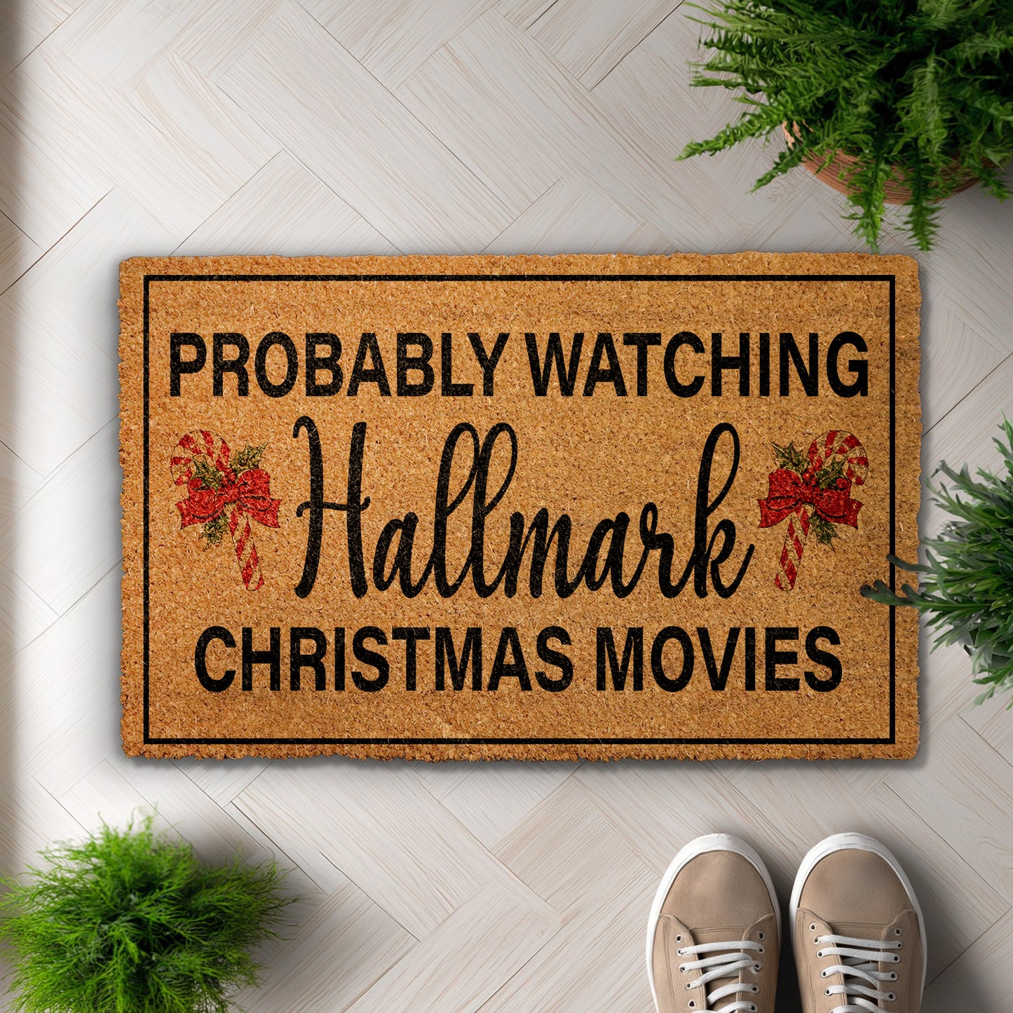 Cozy Winter Front Porch Rug, Funny Christmas Movies Welcome Mat