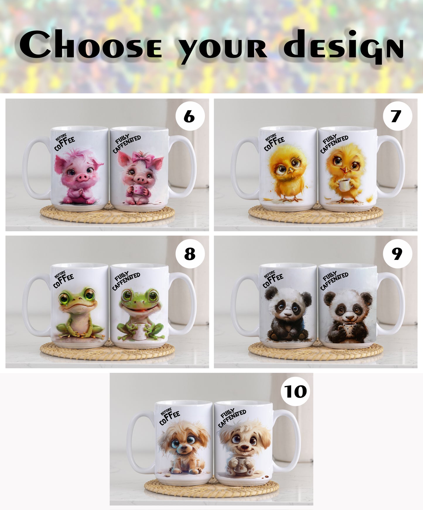 Fully Caffeinated Ceramic Office Mug, Funny Before & After Tea Cup