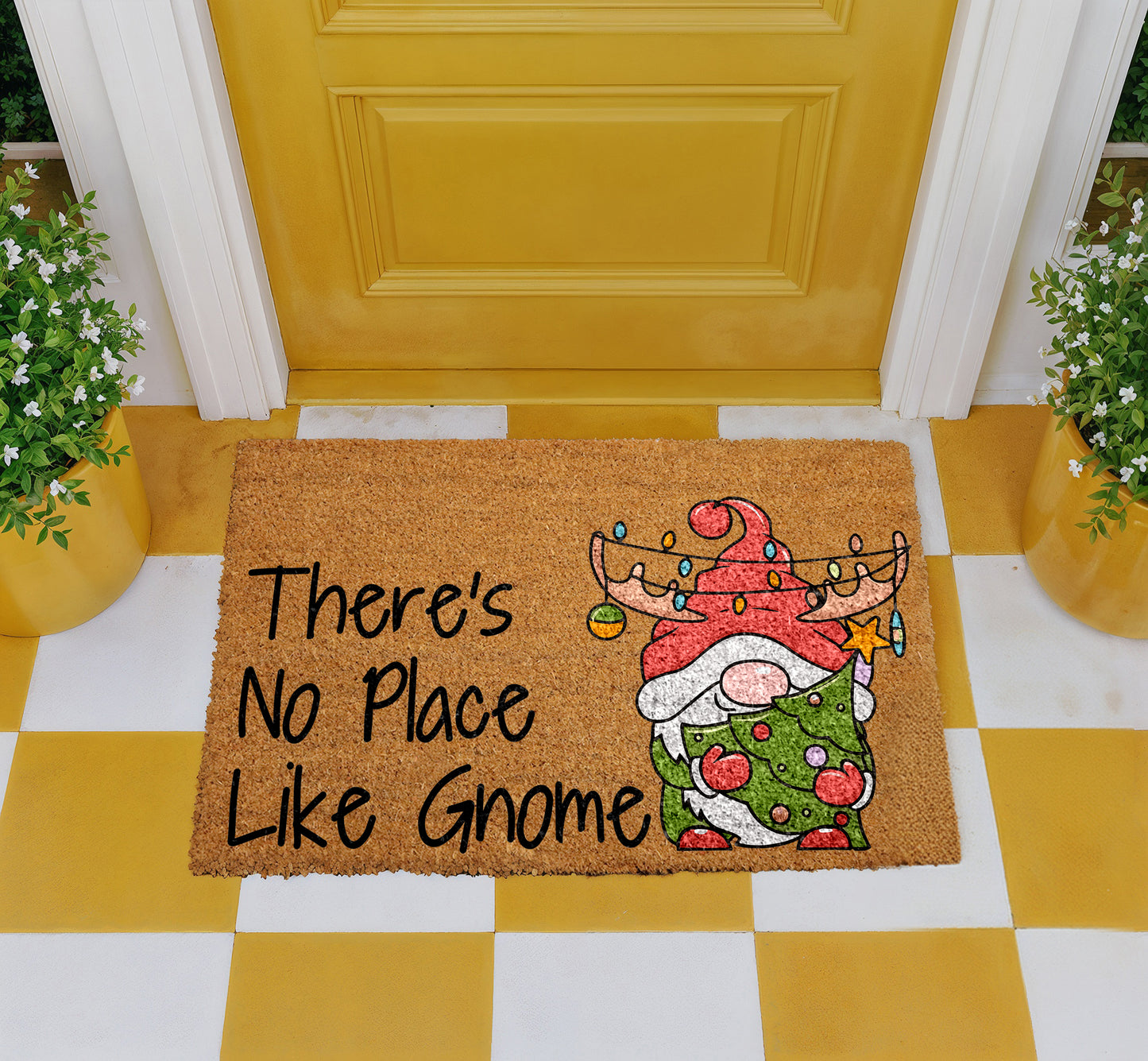 Cheerful Gnome Doormat: Festive Holiday Welcome for Your Front Porch!
