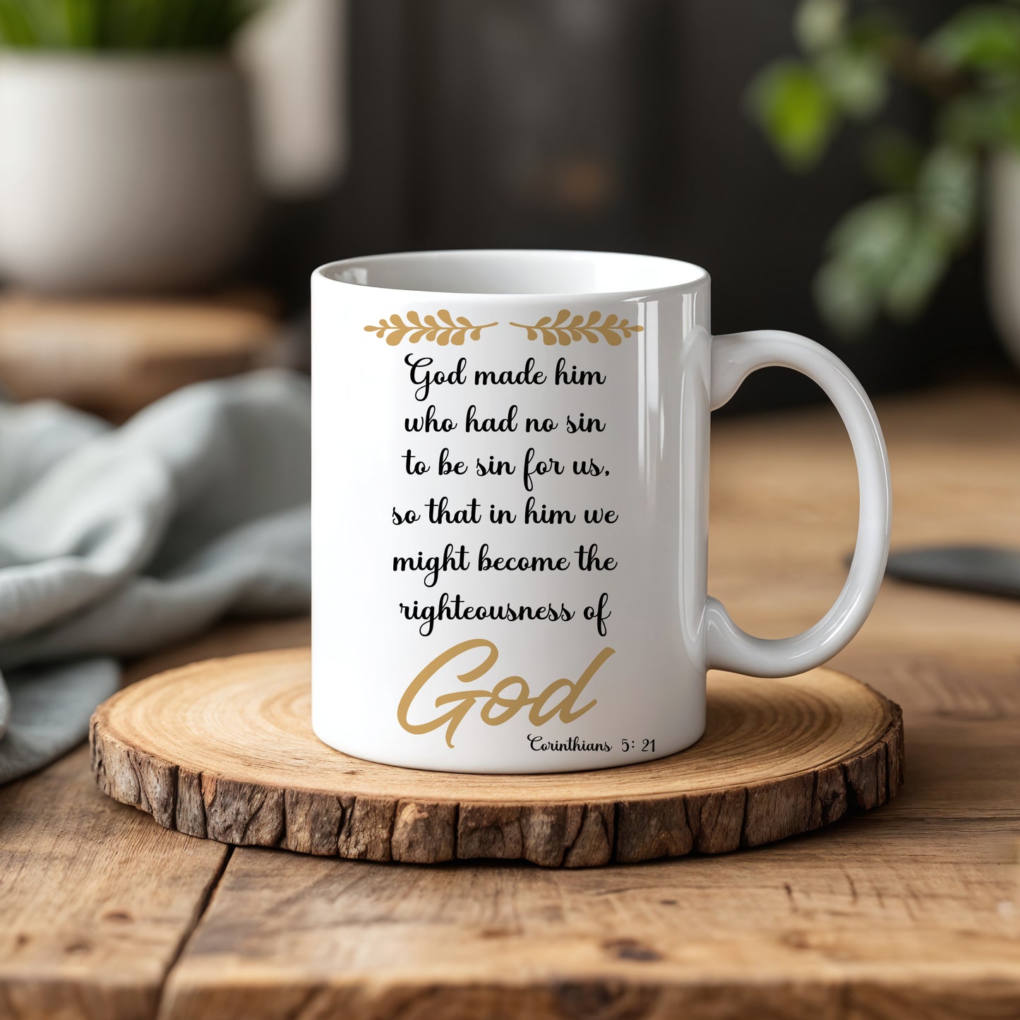Christian Ceramic Mug, Corinthians 5:21 Scripture Verse Coffee Cup, Tea Gift.