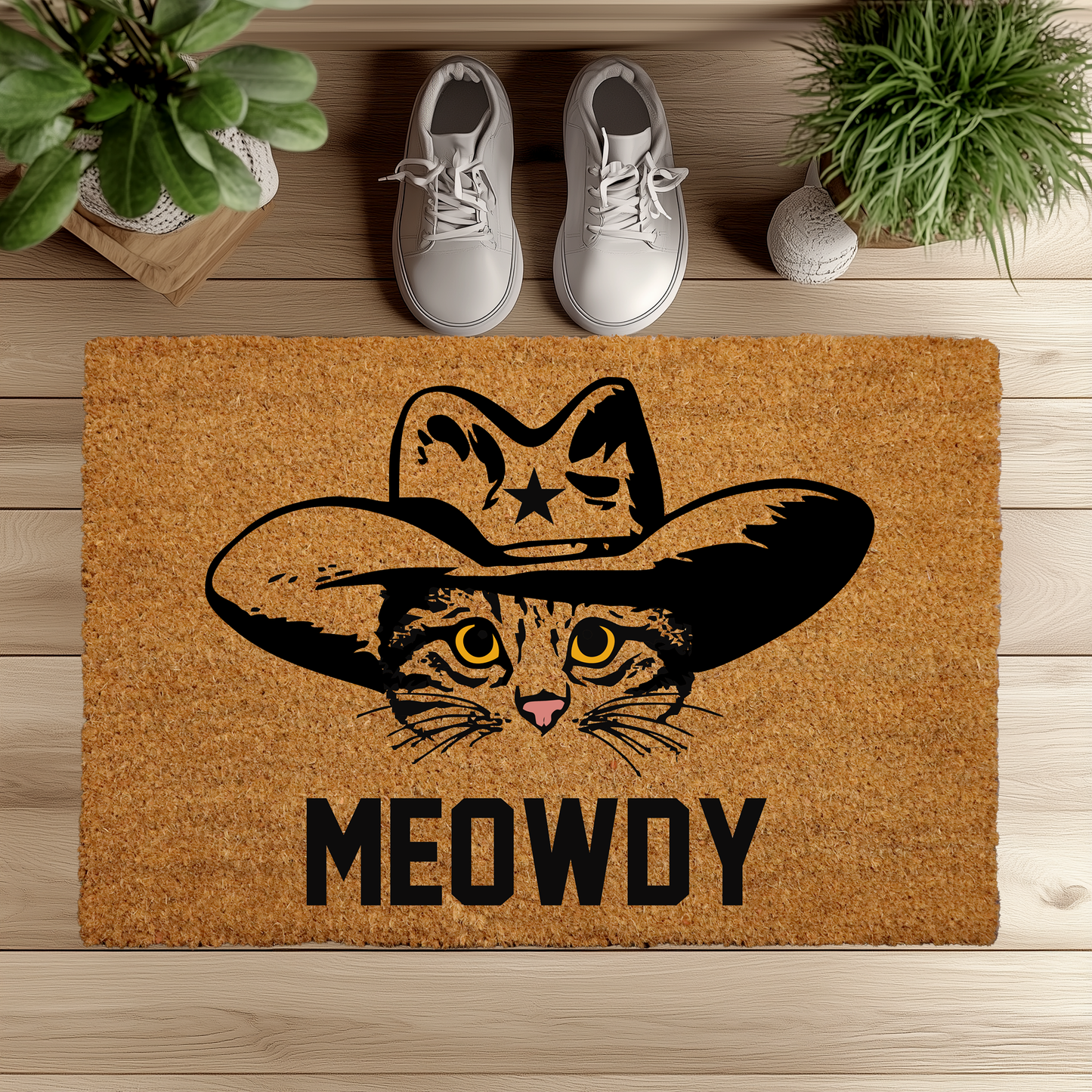 Meowdy Cat Themed Doormat, Cute Outdoor Decor & Housewarming Gift