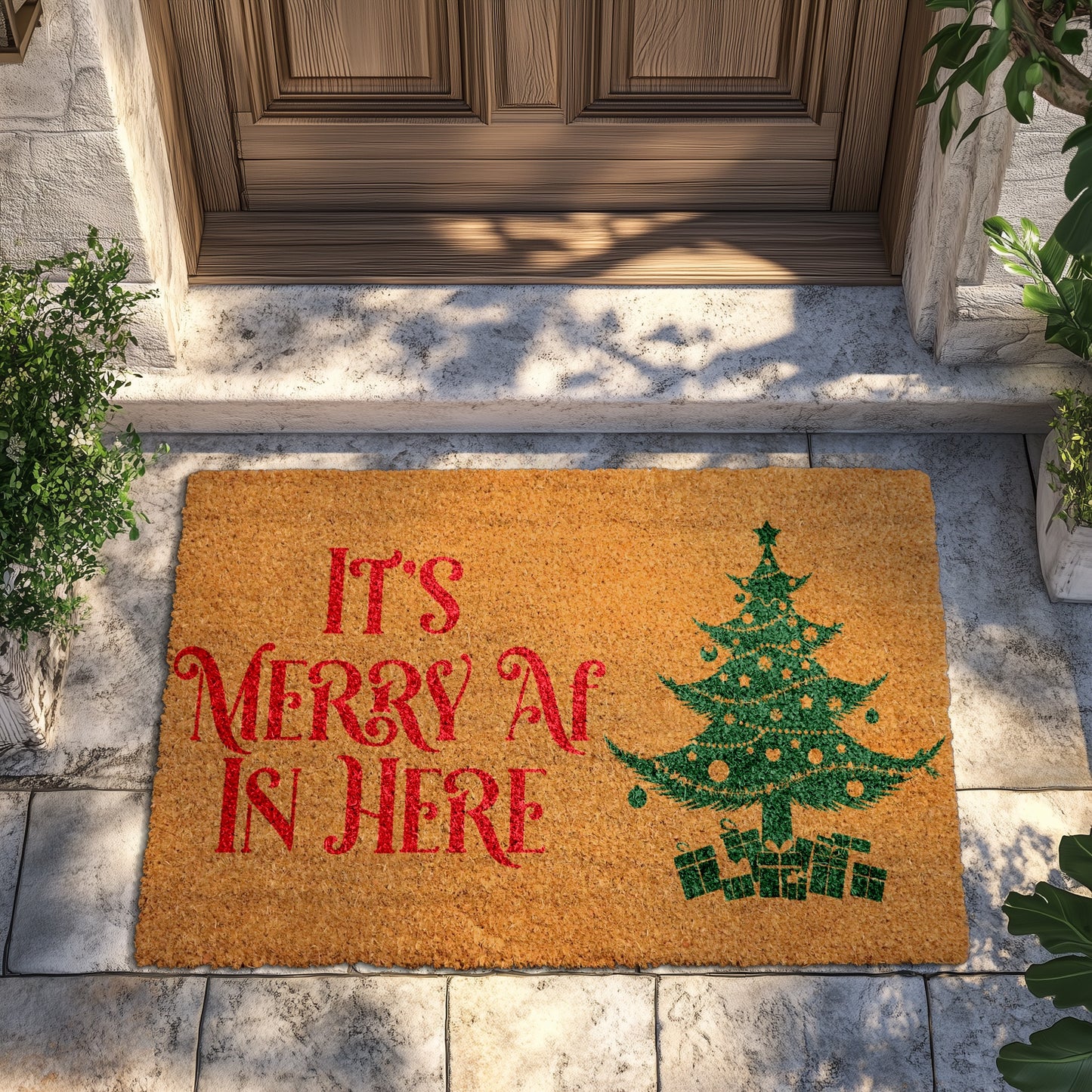 Modern Xmas Tree Doormat - Festive Holiday Welcome for Winter