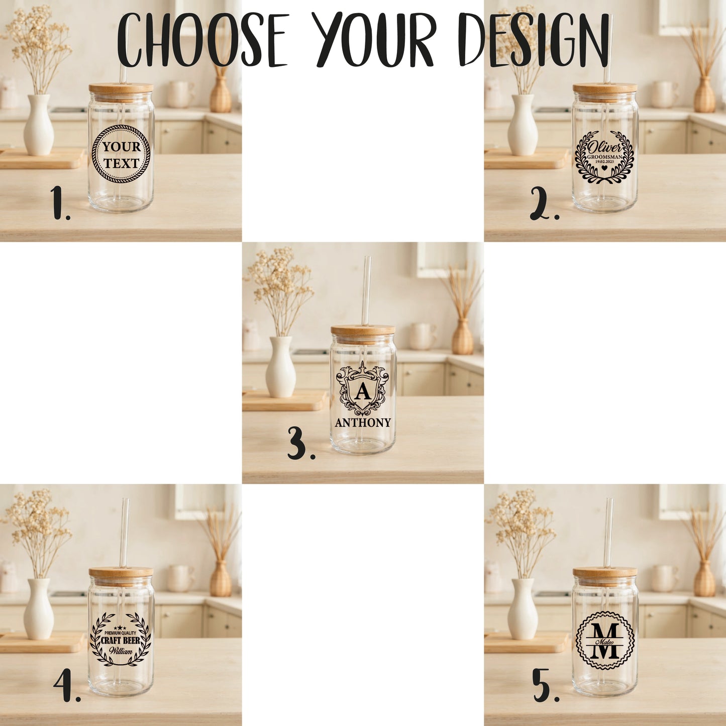 Custom Initial Letter Glass Can Tumbler, Family Matching Coffee Cup