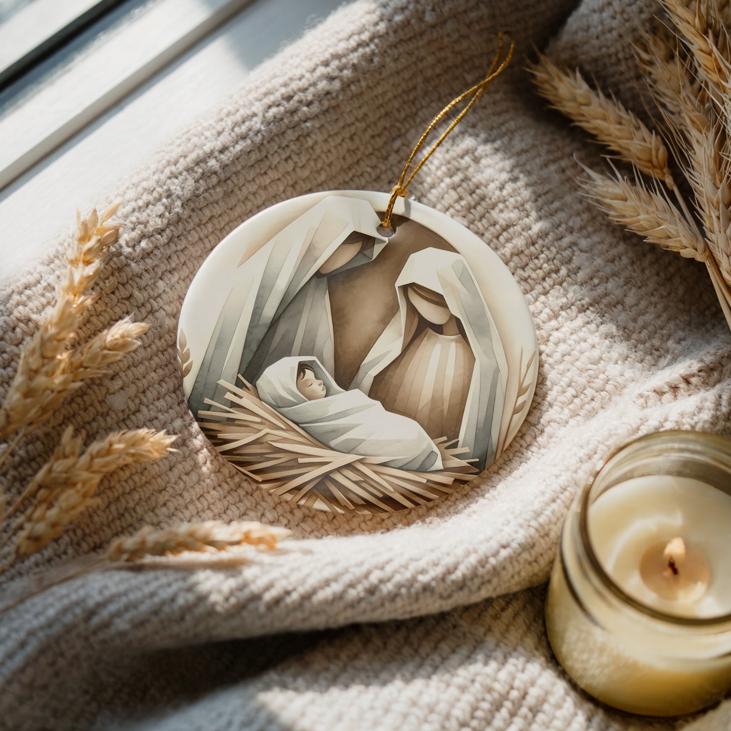 Biblical Christmas Keepsake: Nativity of Jesus Christ Ceramic Ornament, Holy Family