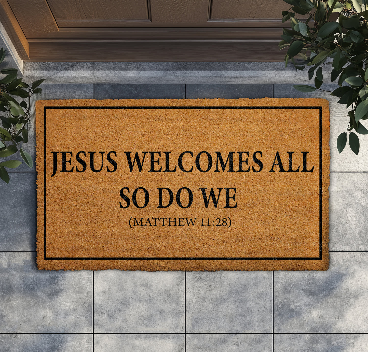 Christian Welcome Mat: Jesus Welcomes All, Religious Entryway Decor