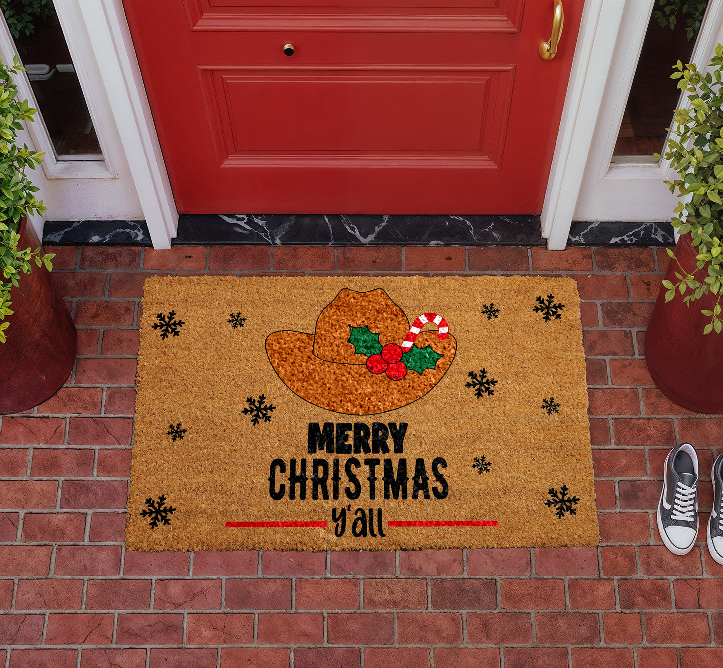 Western Christmas Welcome Mat, Country Holiday Decor, Southern Style Rug