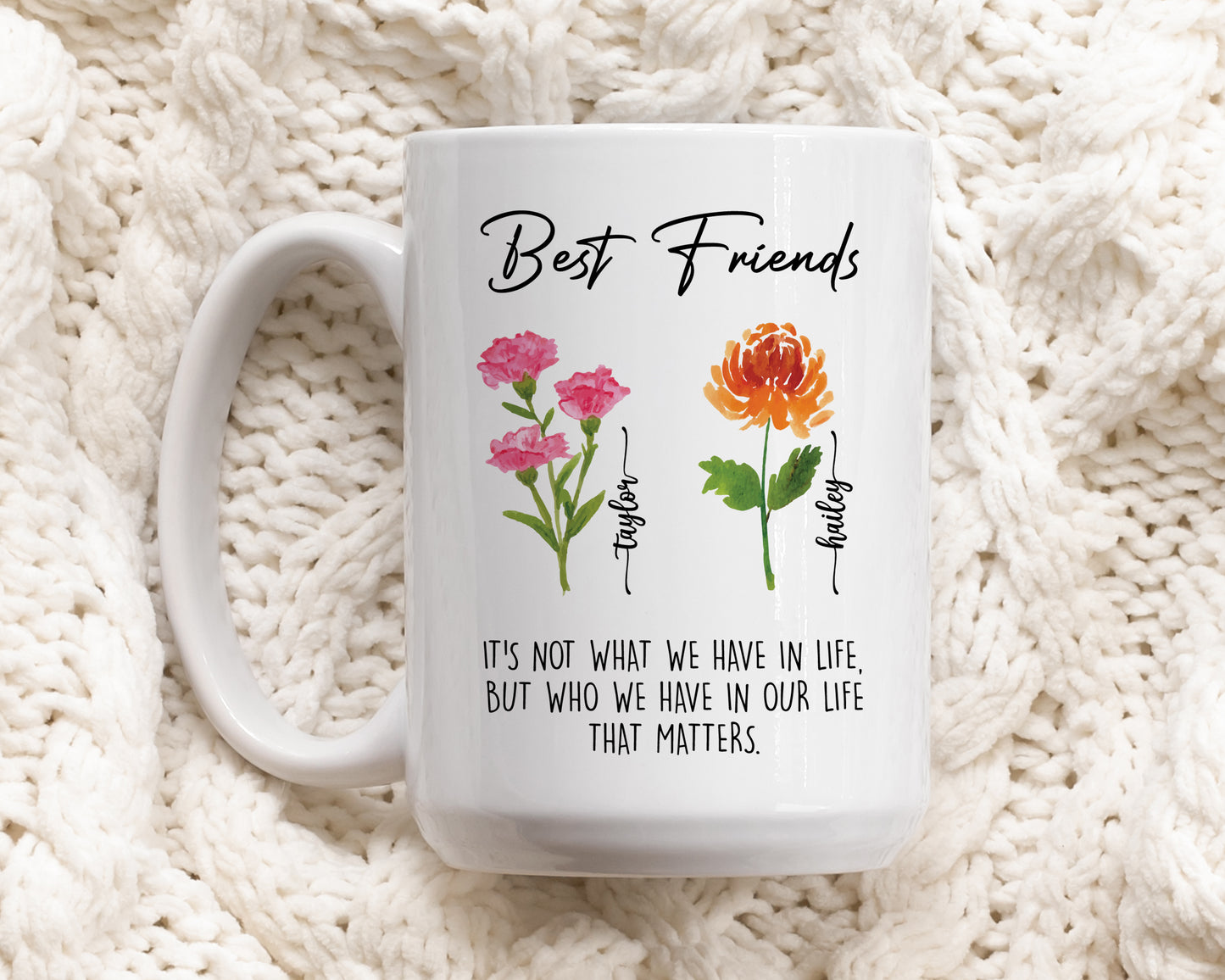 Custom Birth Flower Best Friends Ceramic Mug, Adorable Matching Tea Cup