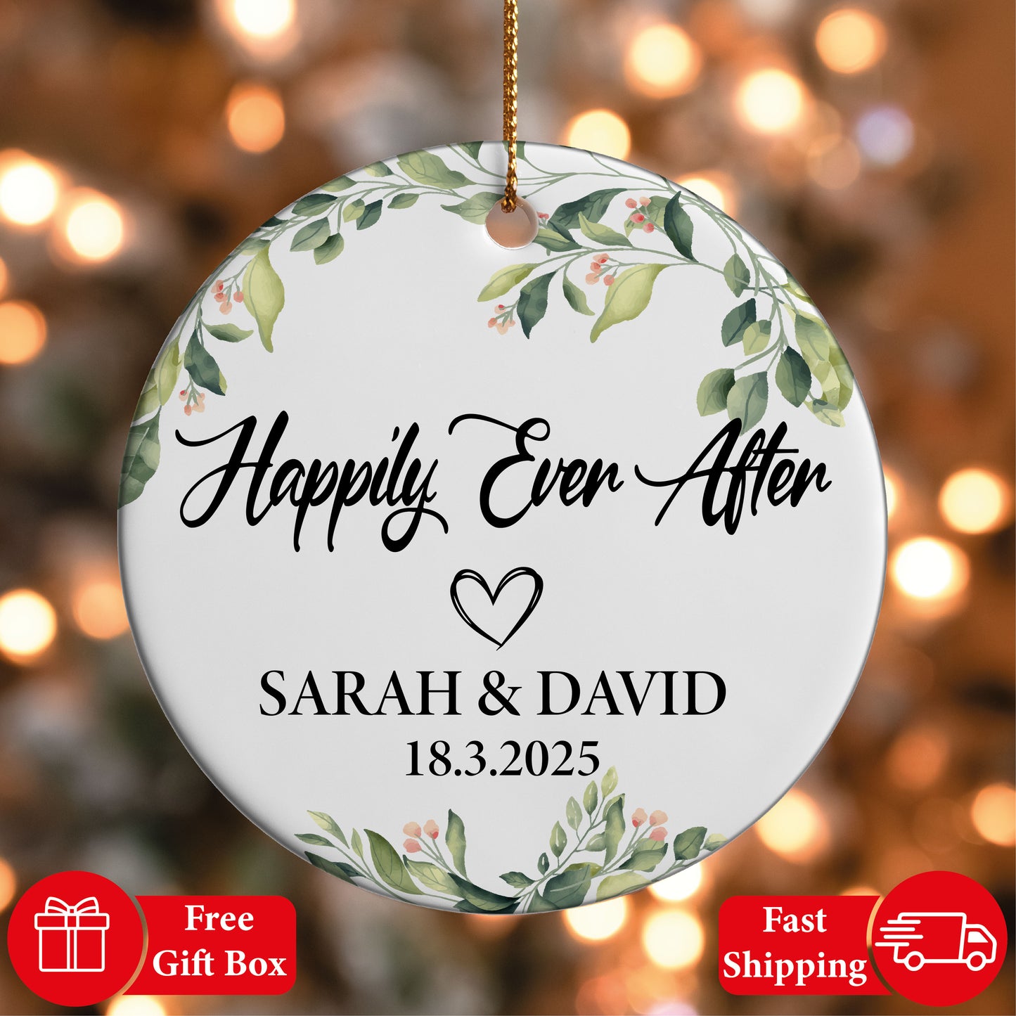 Ceramic Wedding Date Ornament, Personalized Keepsake for Bride and Groom