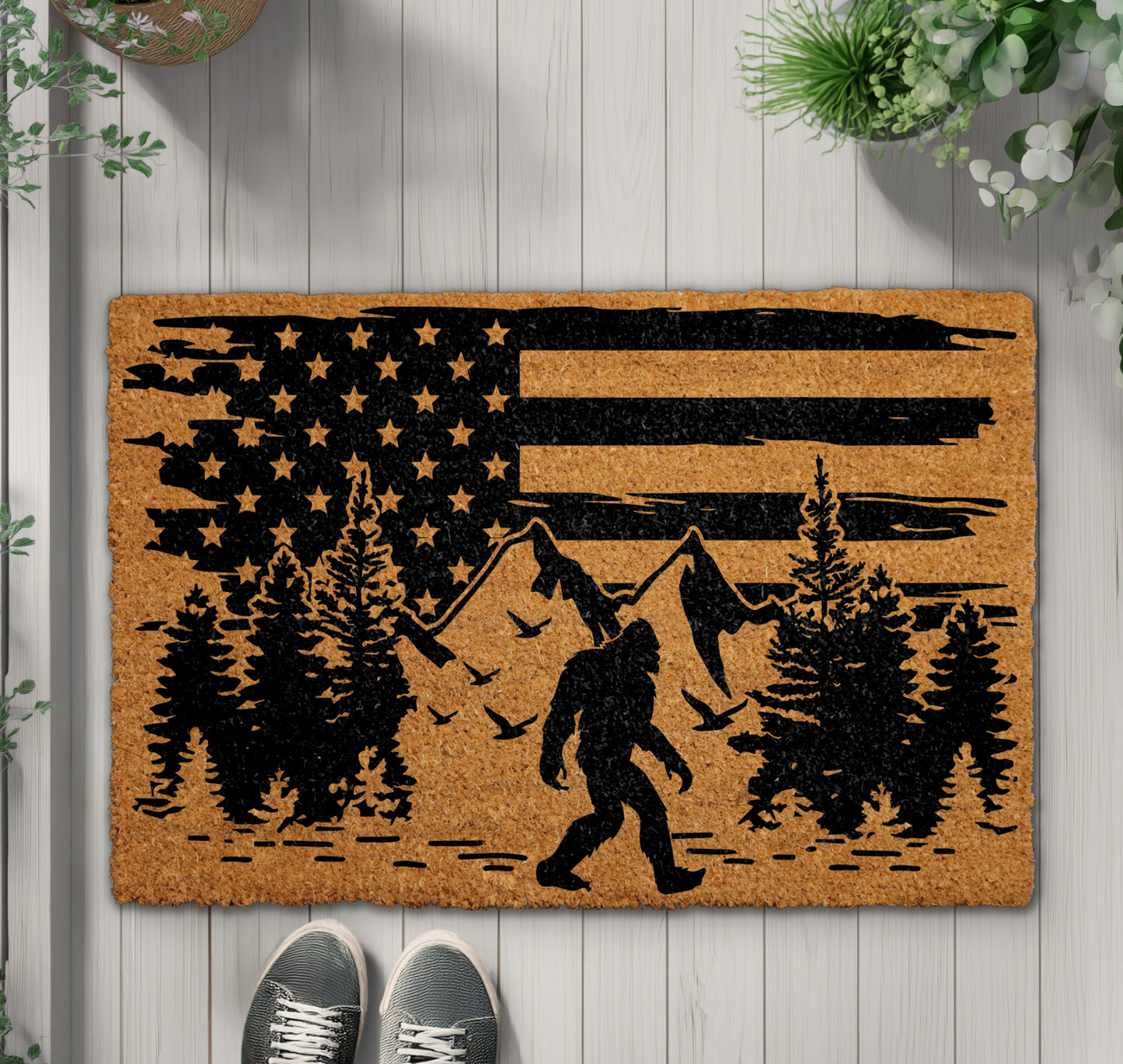 Sasquatch Welcome Mat, Mountain & Forest Design, Mythical Creature Decor