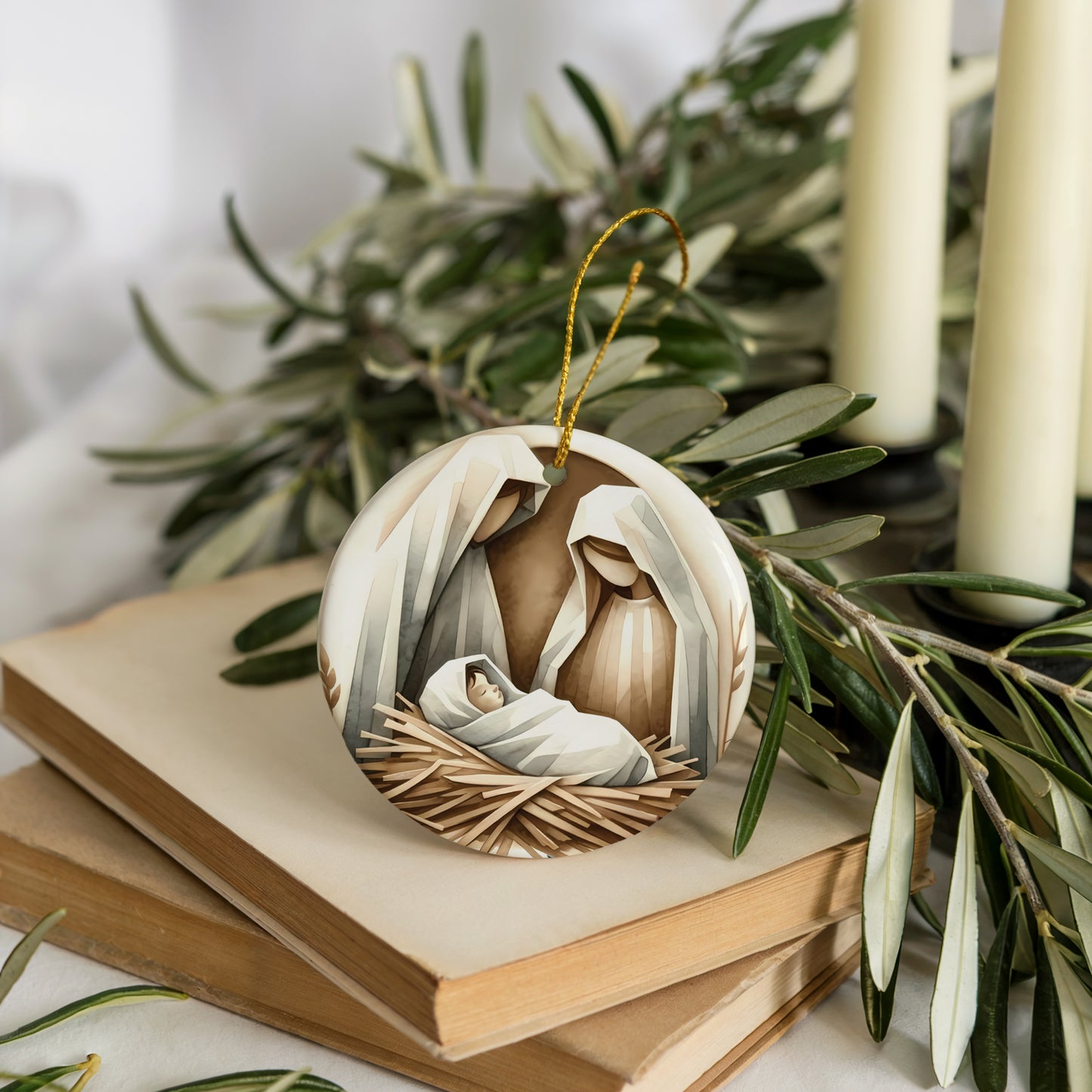 Biblical Christmas Keepsake: Nativity of Jesus Christ Ceramic Ornament, Holy Family