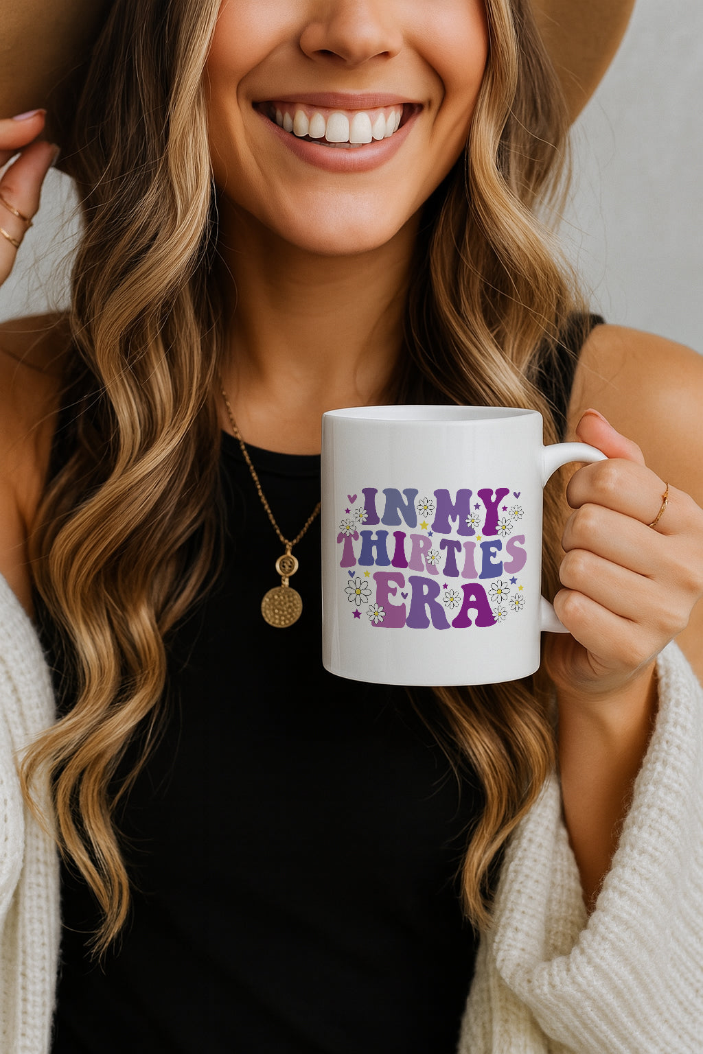 Daisy Flowers 30th Birthday Ceramic Mug, Aesthetic Milestone Gift