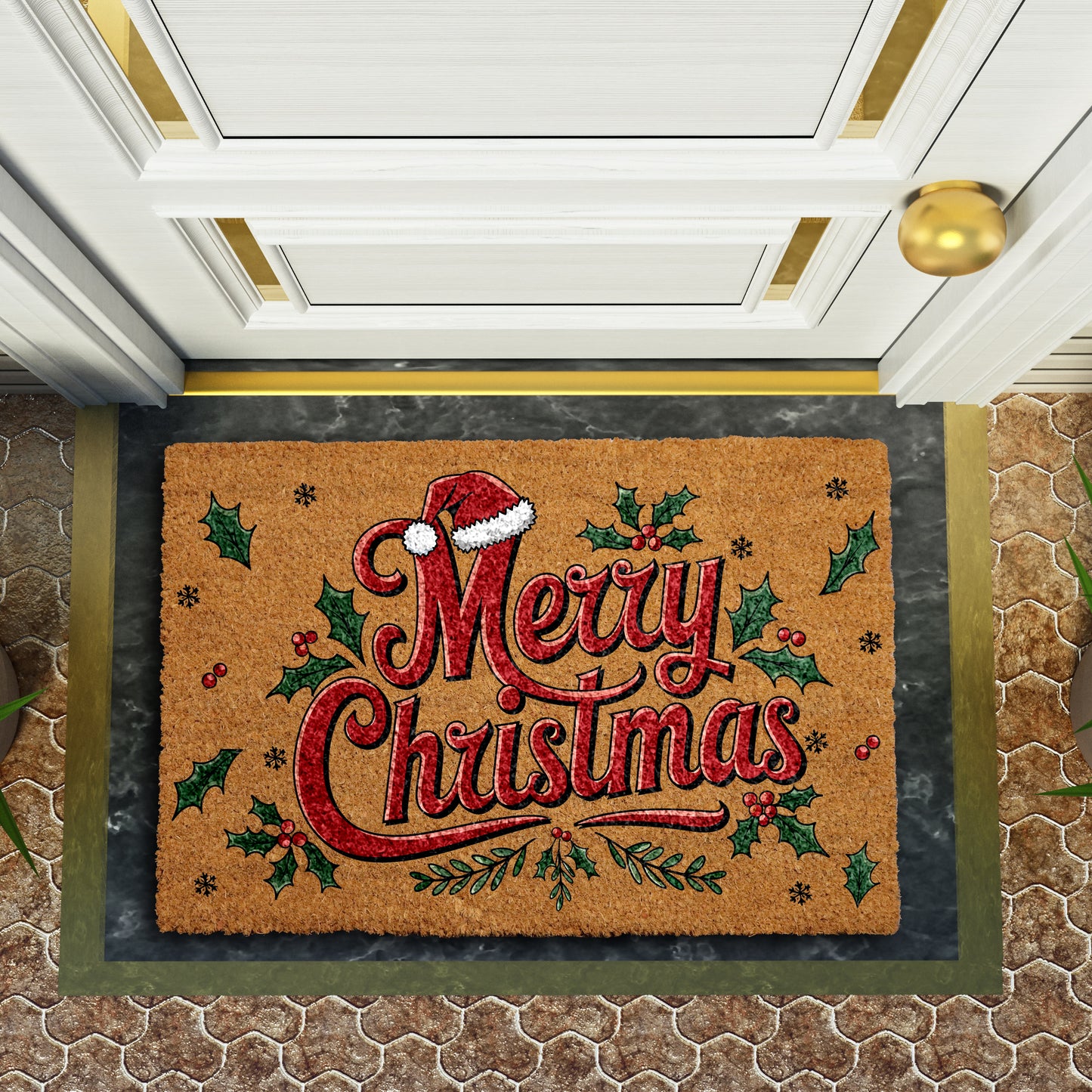 Cozy Winter Mat: Merry Christmas Doormat, Festive Santa Hat Design