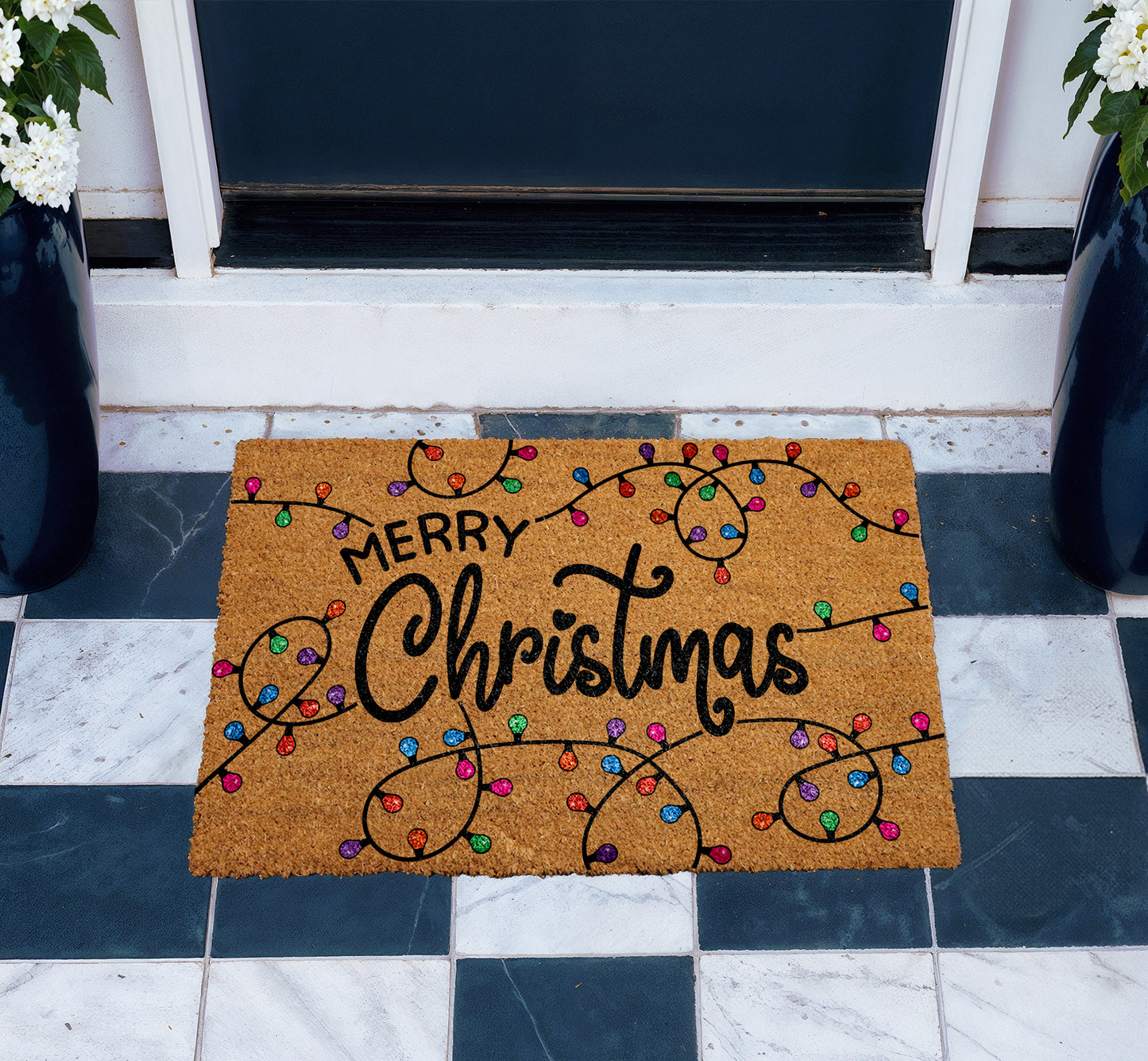 String Lights Festive Gift, Merry Christmas Welcome Mat, Colorful Doormat