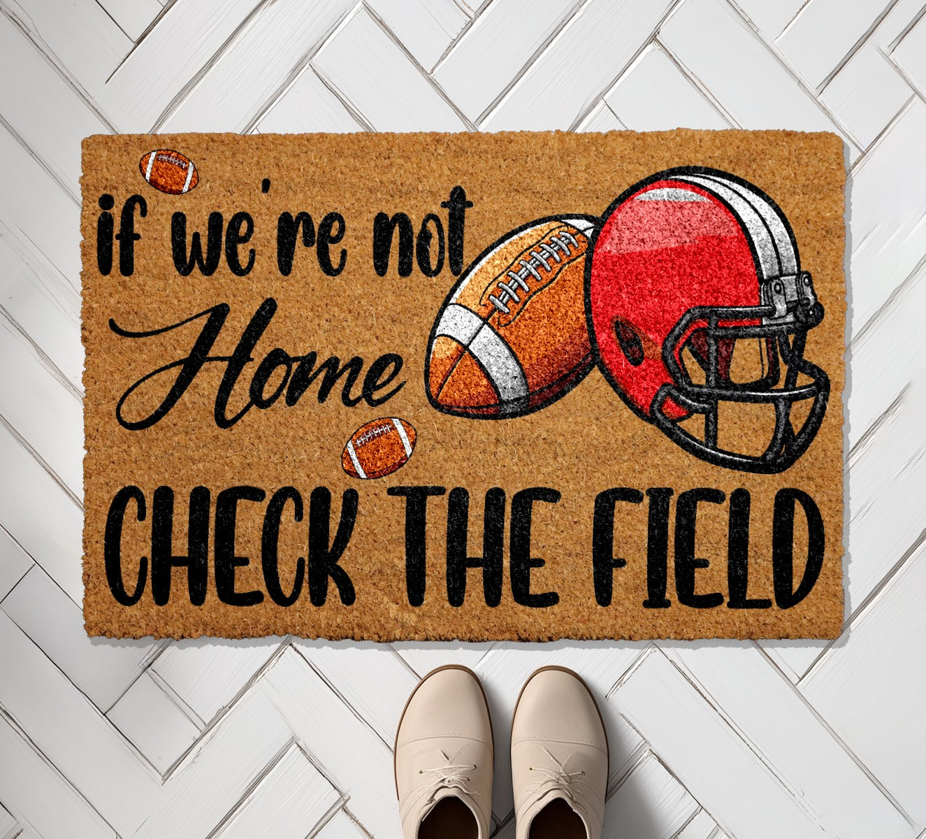 Field check doormat, football welcome rug for sports season decor