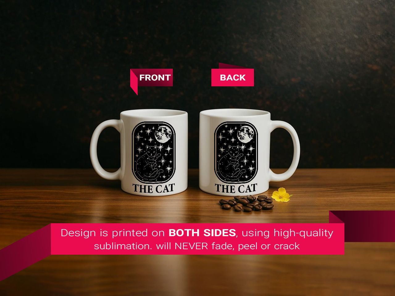 Black Cat Moon Stars Coffee Cup, Mystical Feline Mug Celestial
