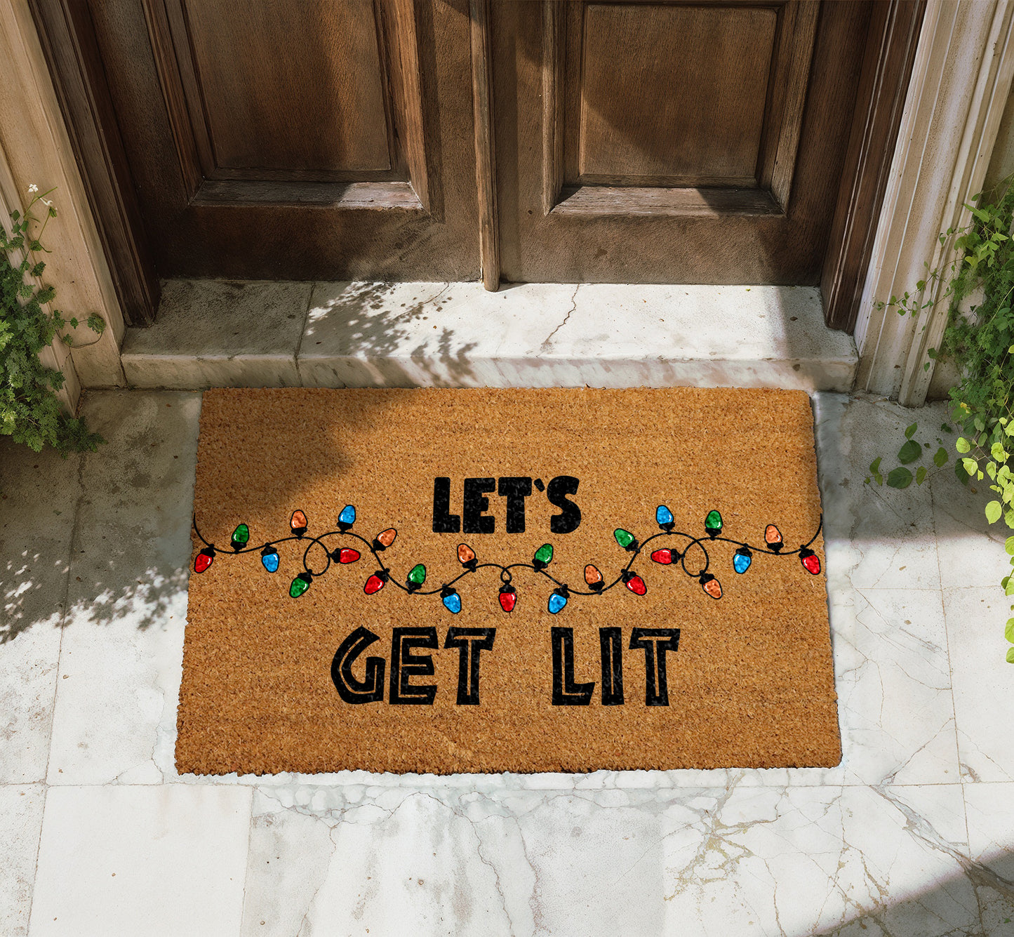 Get Lit Christmas Doormat, Funny Xmas Lights Welcome Mat!