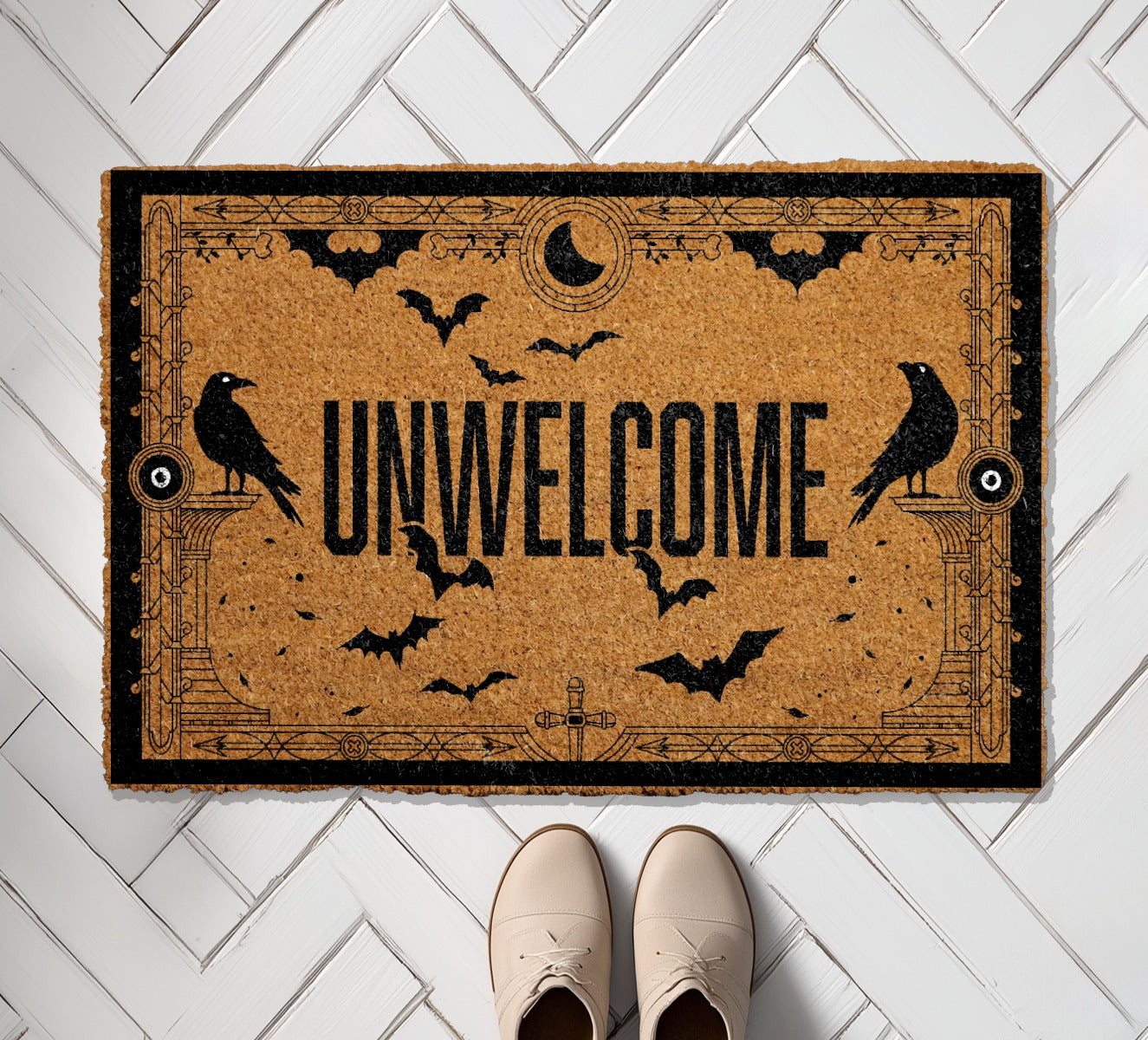 Gothic Halloween Doormat: Ravens, Bats, Witchy Welcome Mat Idealy
