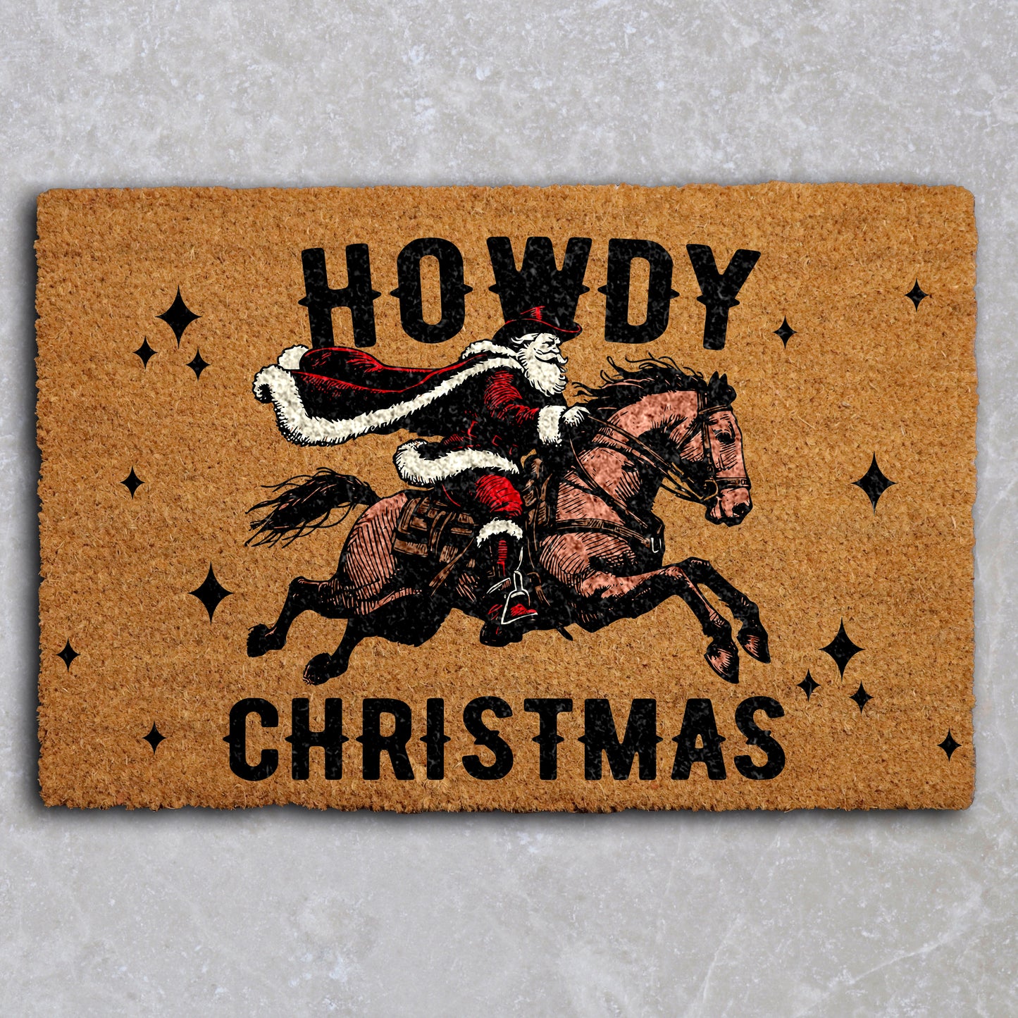 Cowboy Santa Welcome Mat, Festive Xmas Doormat for Western Home