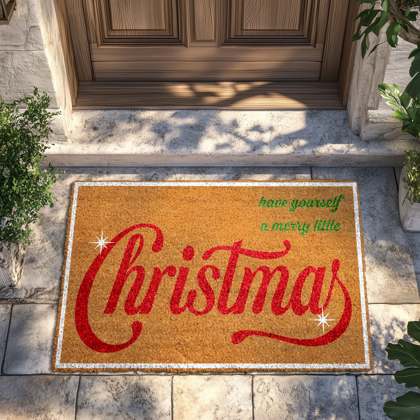 Merry Christmas Doormat, Festive Holiday Entrance Rug, Winter Welcome Mat