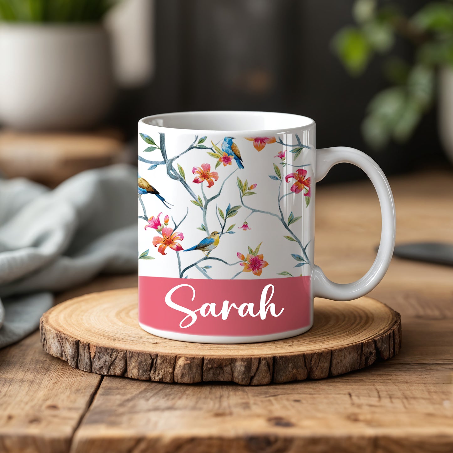 Botanical Ceramic Mug, Nature Inspired Tea Cup, Garden Bird Lover Gift