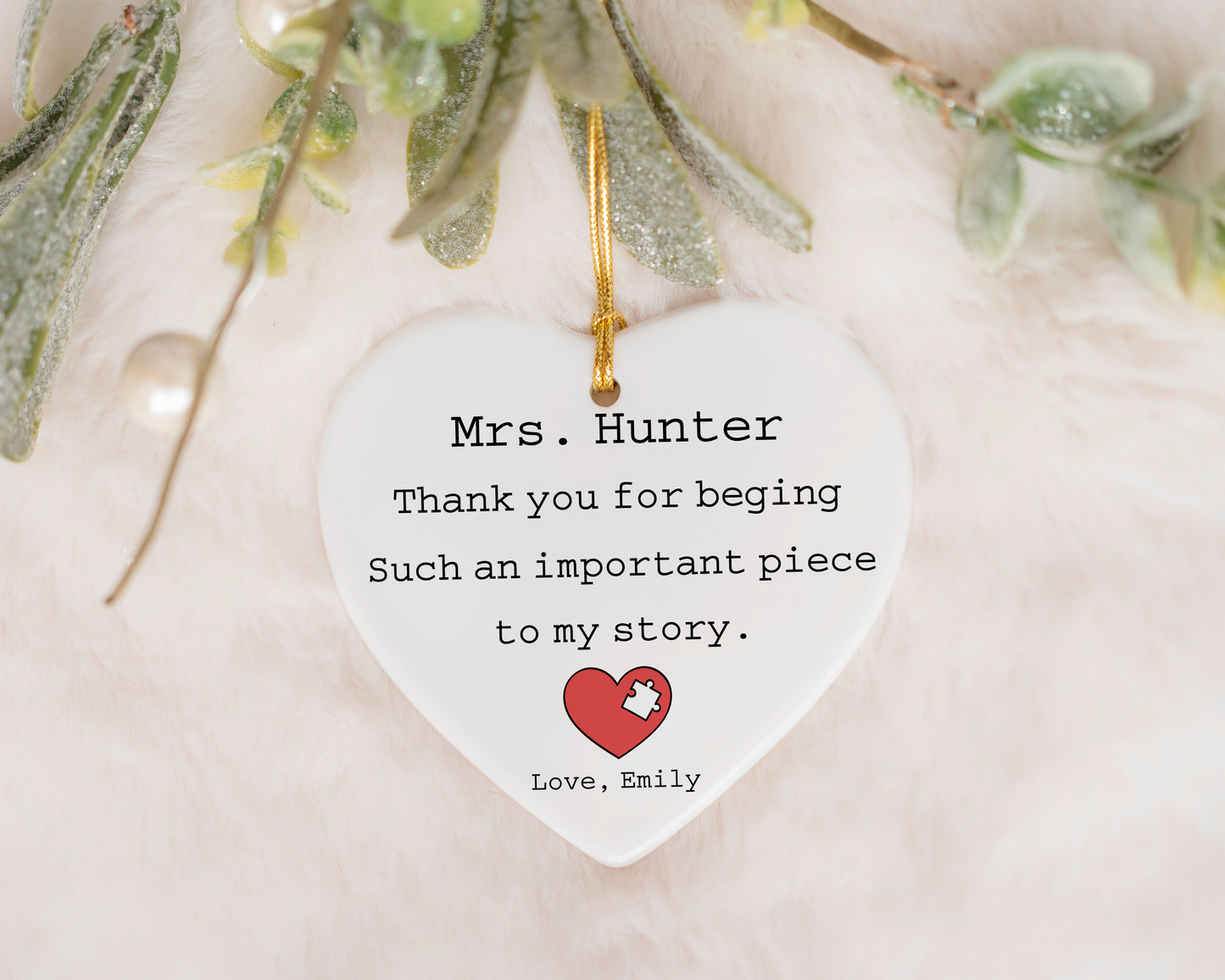 Custom Name Teacher Appreciation Ornament, Heart Shape Farewell Keepsake Gift
