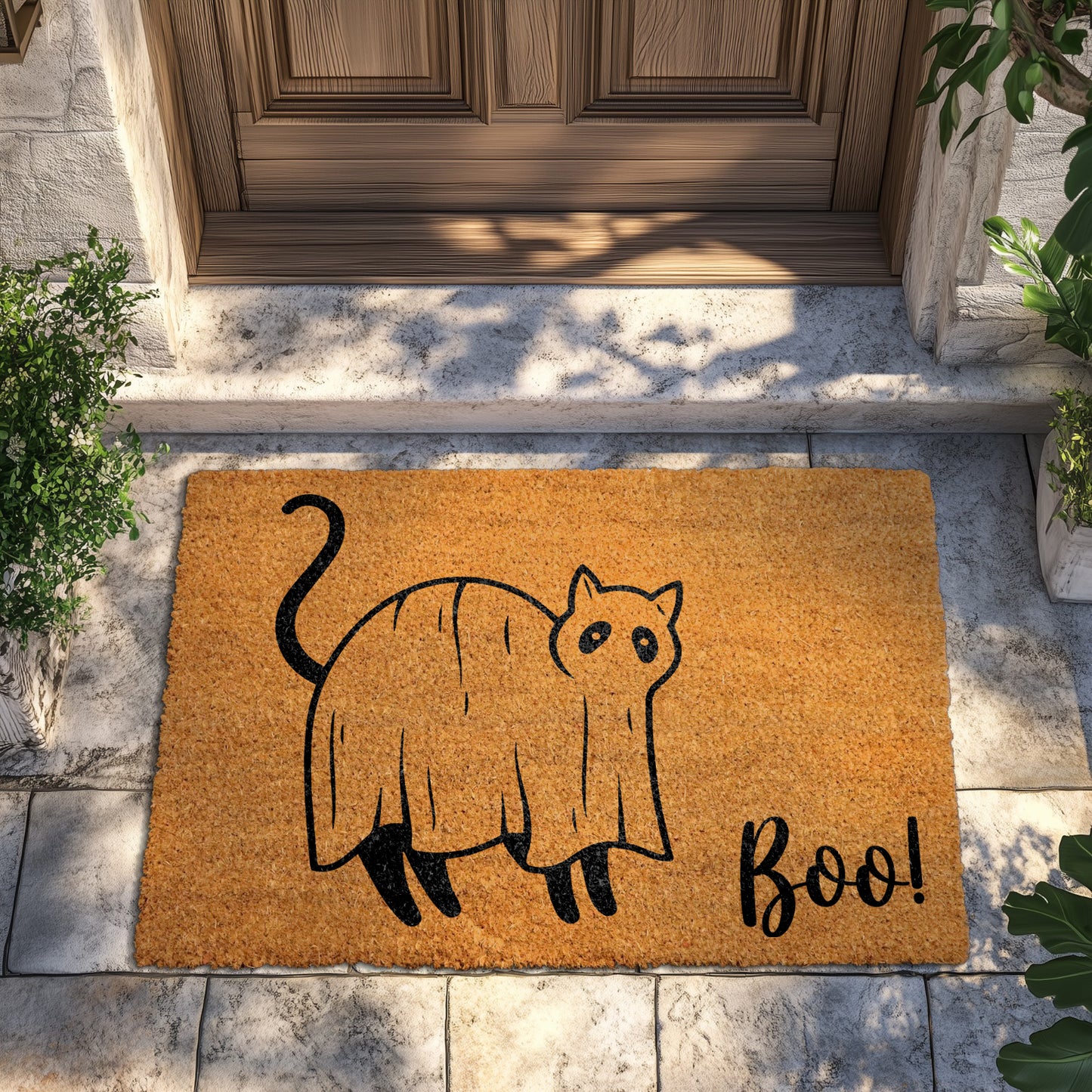 Spooky Cat Doormat, Boo Kitty Welcome Mat for Halloween Fun