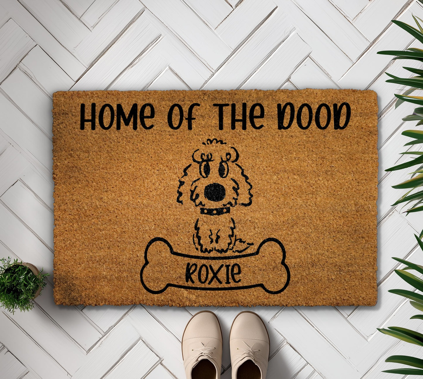 Personalized Doodle Dog Welcome Mat, Funny Goldendoodle Floormat for Porch