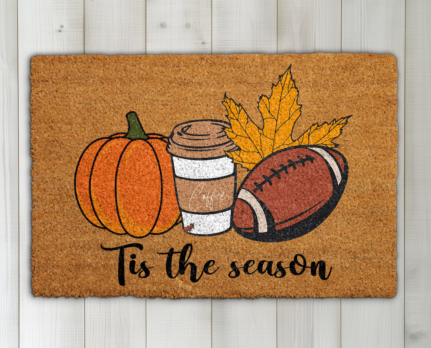 Festive Fall Welcome Mat: Tis The Season Pumpkin Coffee Vibes