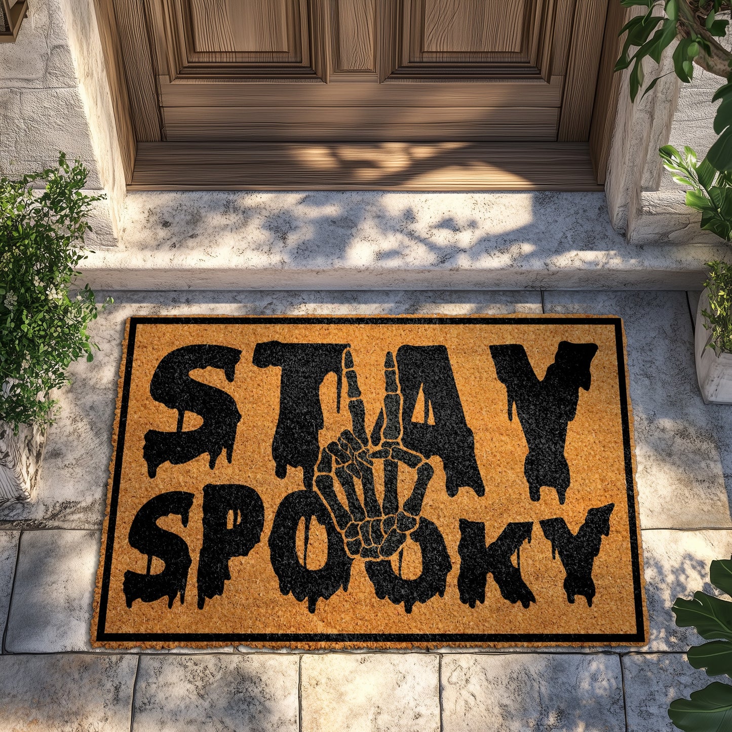 Spooky Season Doormat: Skeleton Peace Sign, Gothic Outdoor Rug