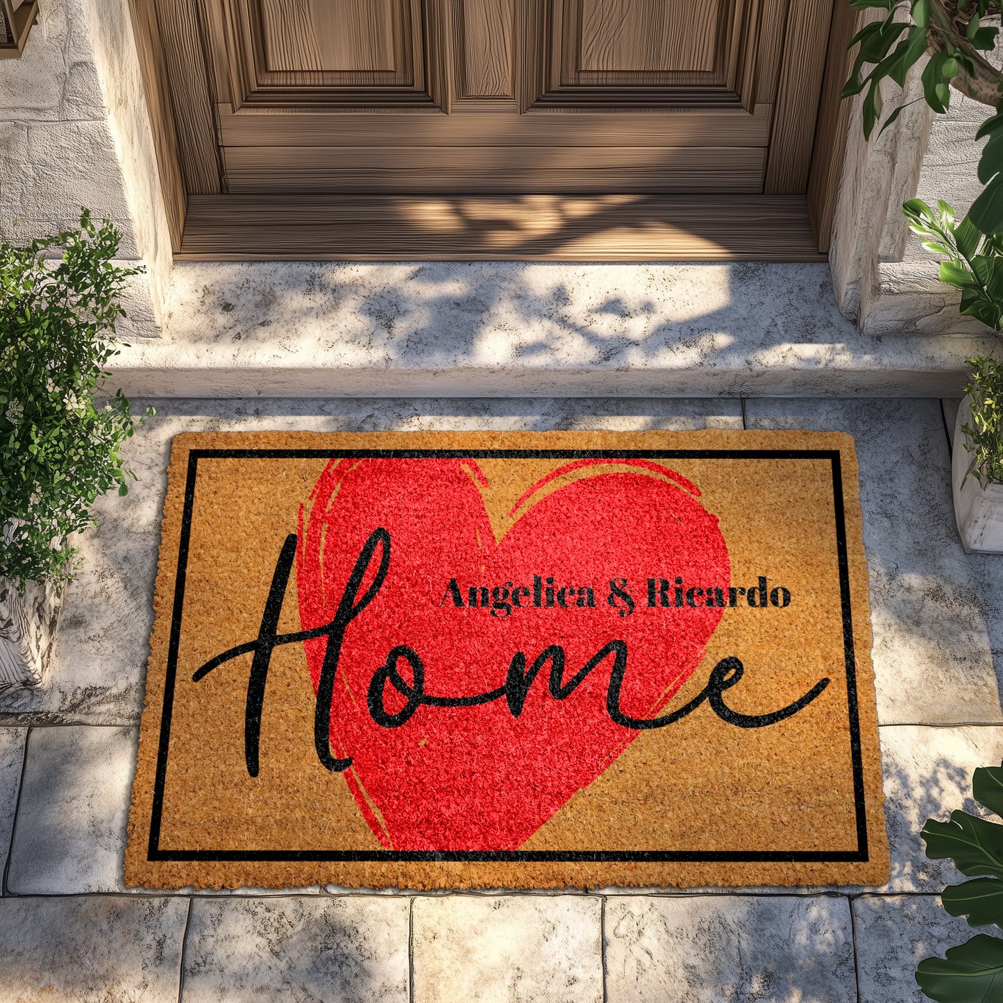 Custom Heart Design Doormat for Couple's Front Porch, Cute Housewarming Gift