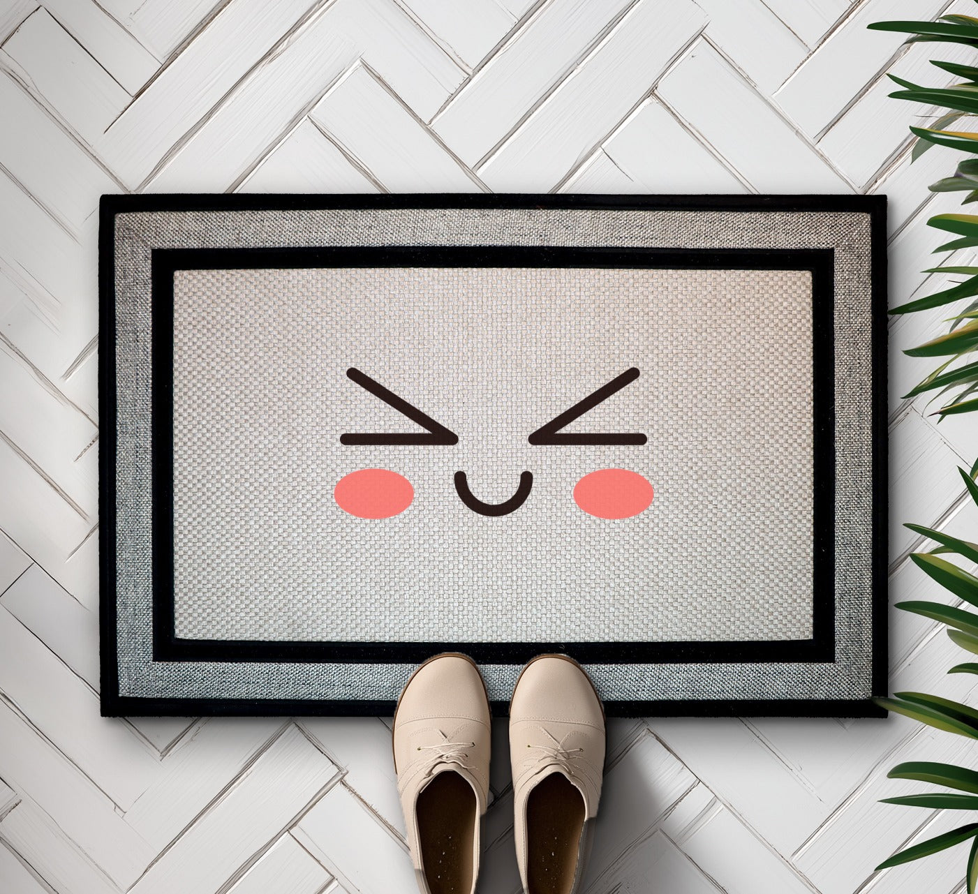 Kawaii Doormat: Smiling Welcome Mat, Emoji Home Decor, Funny Gift