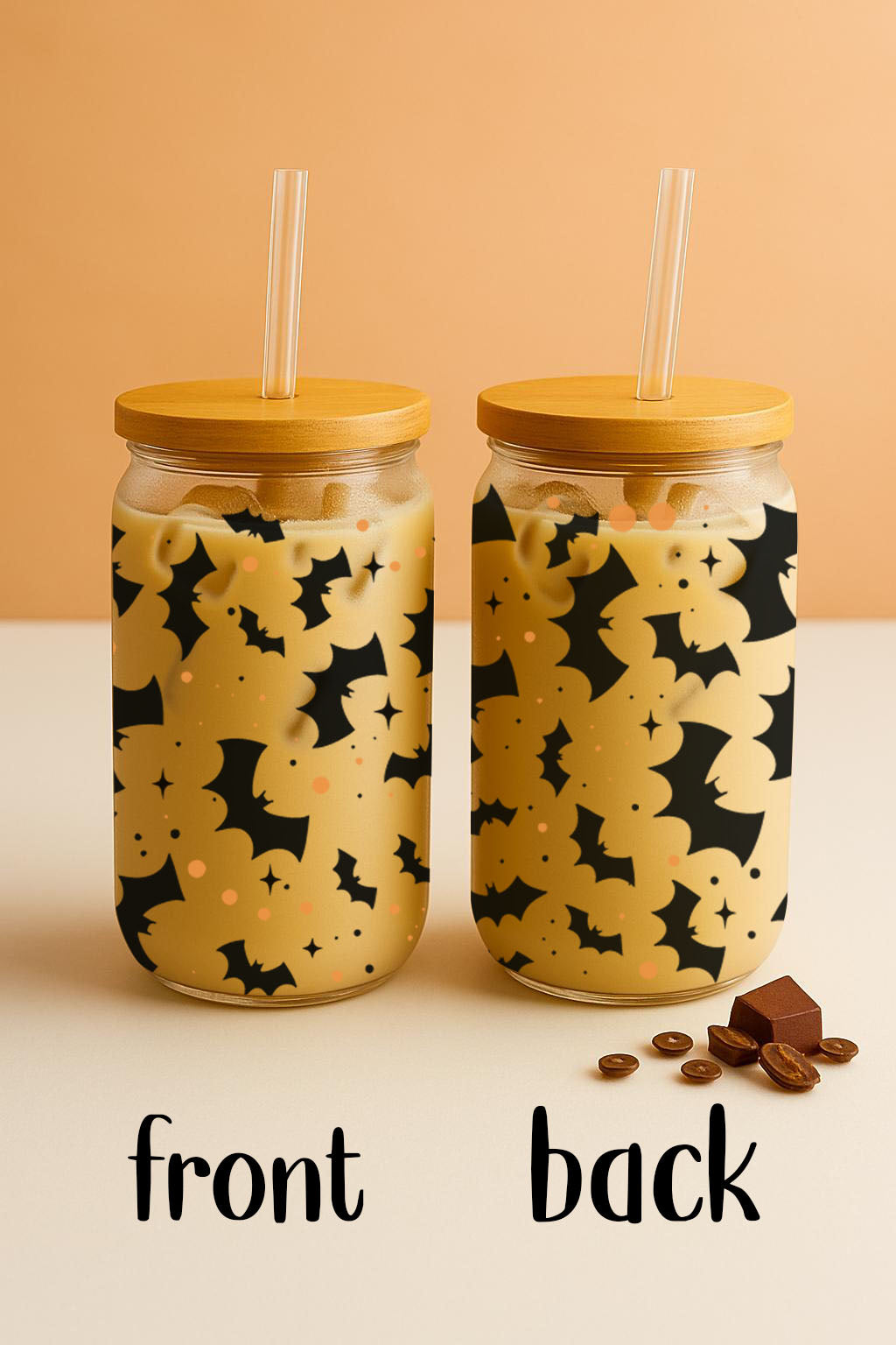 Spooky Season Bats Design Glass Cup, Fall Festive Trick-or-Treat Sipper.