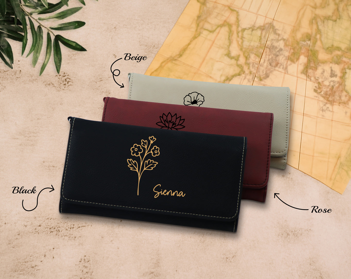 Custom Name Engraved Wallet, Vegan Leather Clutch - Perfect Gift!