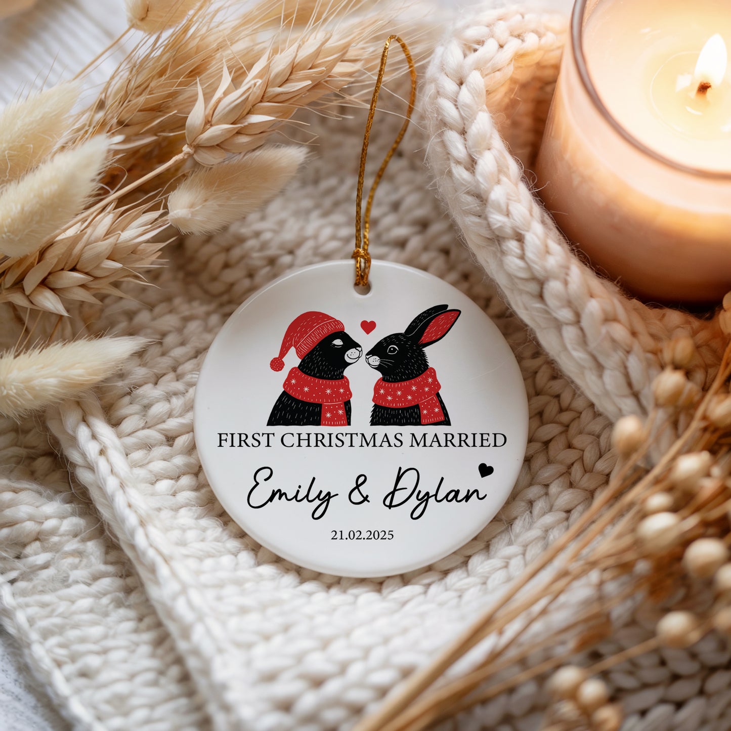 Couples Christmas Ornament, Romantic Ceramic Keepsake for New Year