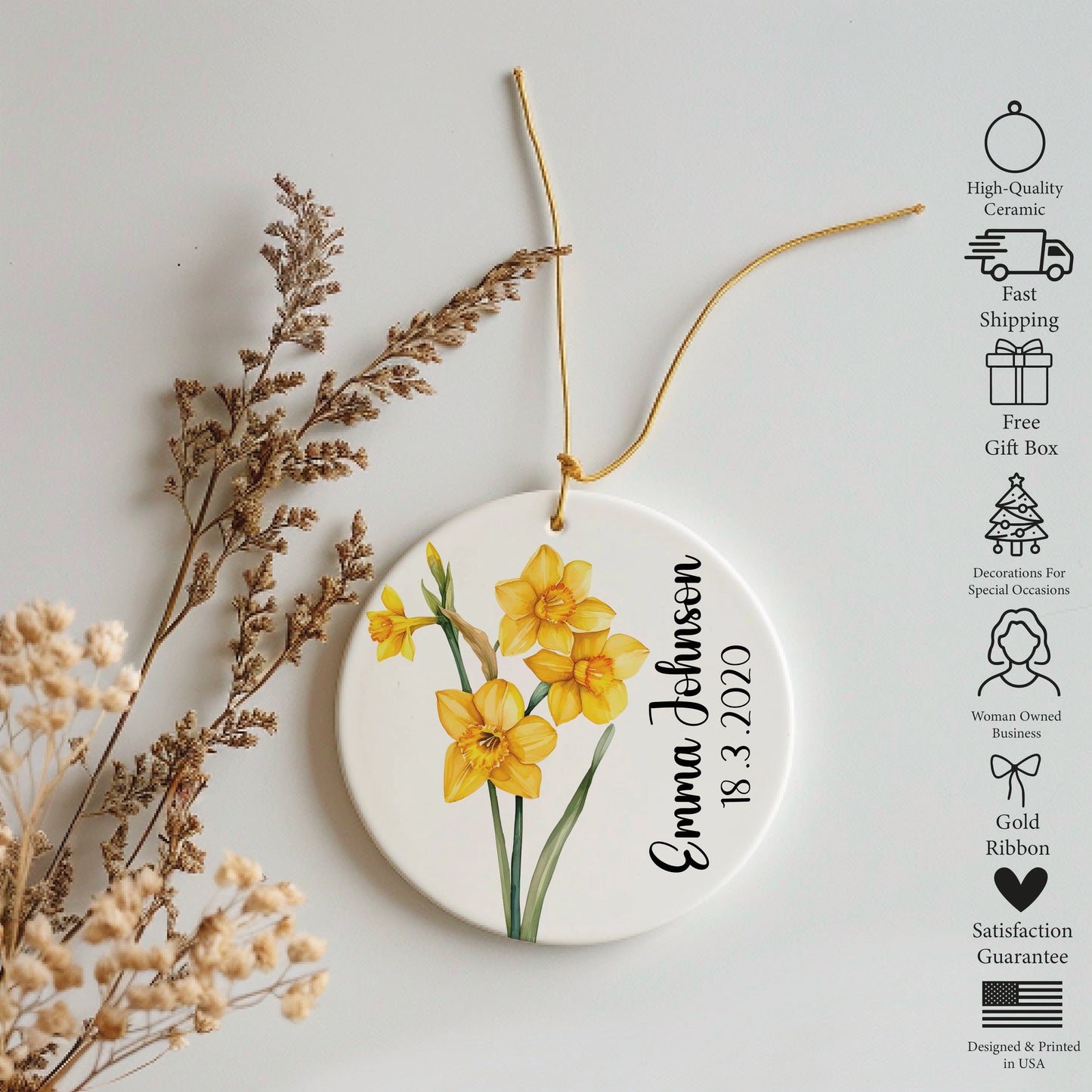 Custom Birth Month Flower Ornament, Personalized Ceramic Keepsake & More
