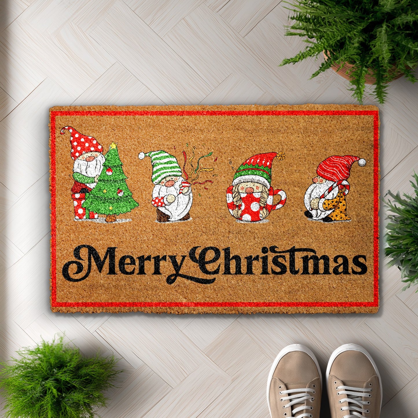 Cheerful Gnome Doormat, Holiday Welcome Mat for Cozy Home