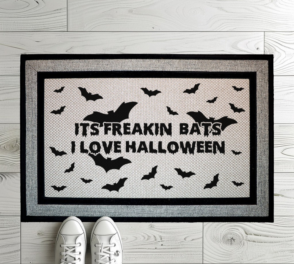 Freakin' Bats Welcome Mat, Spooky Season Floor Rug, Fall Decor