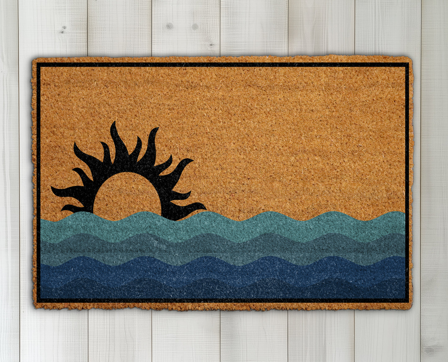 Sunset Ocean Doormat, Coastal Vibes Front Porch, Nautical Welcome Rug