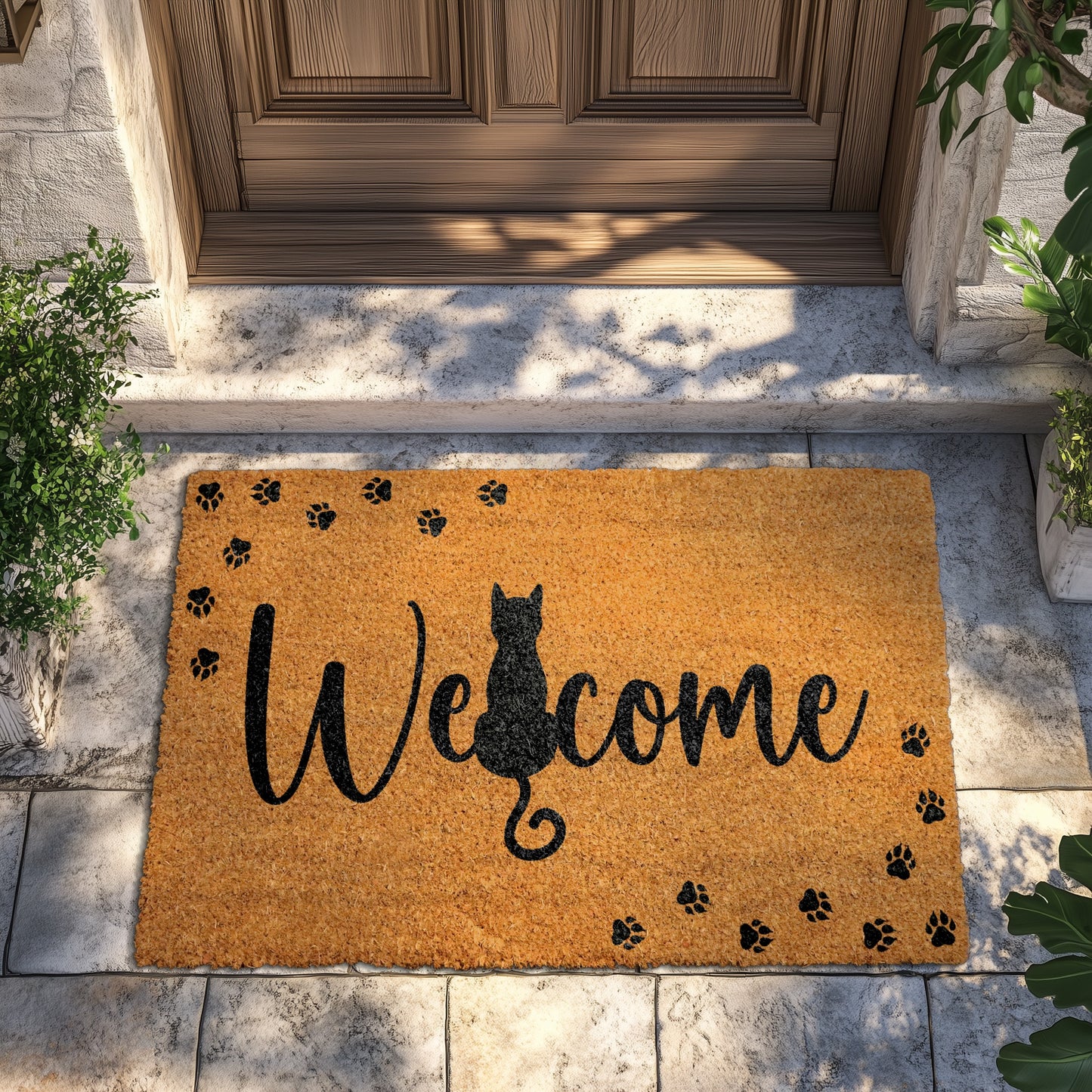 Cat Lover Welcome Mat: Whimsical Kitten Paw Print Doormat