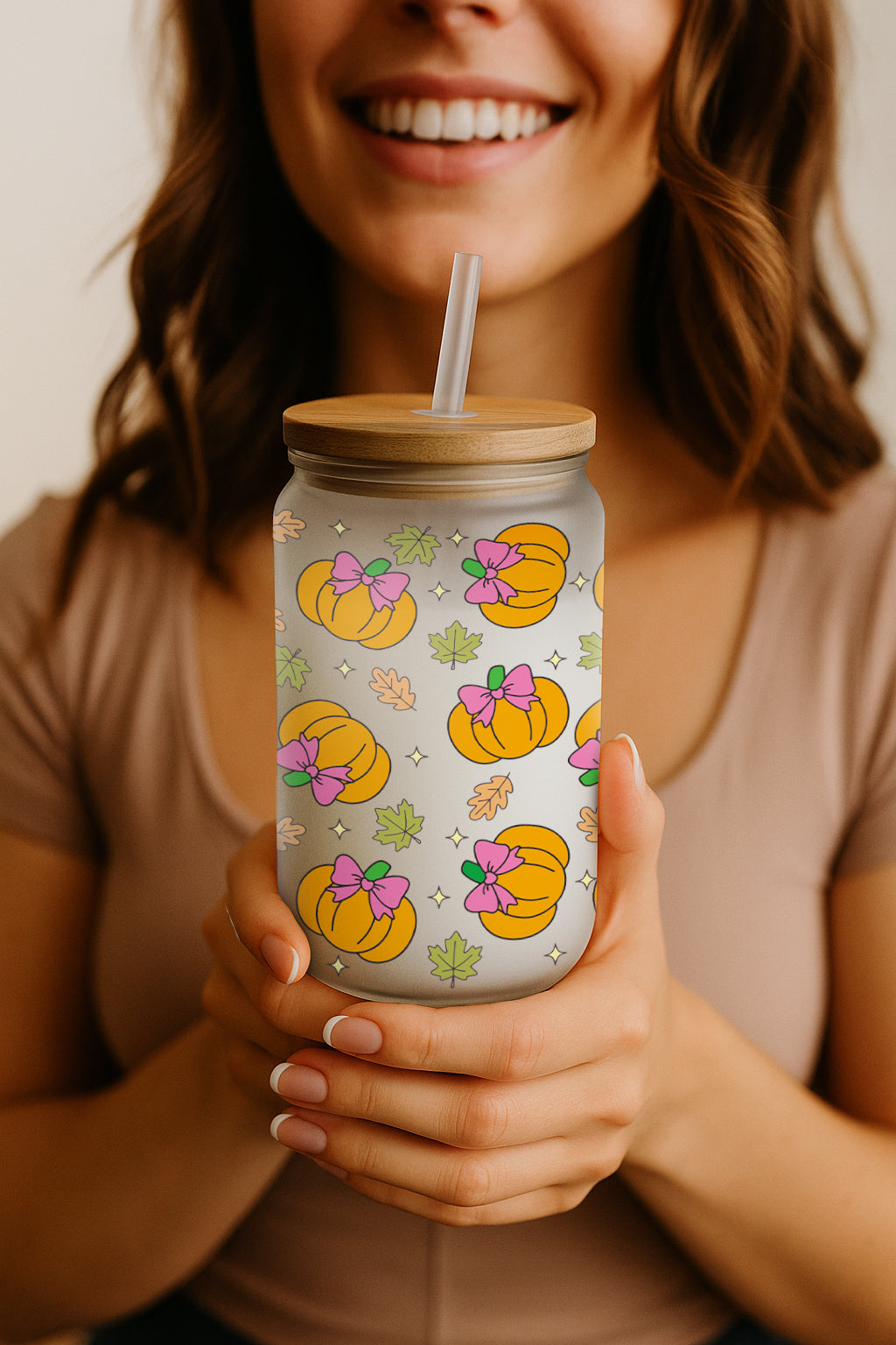 Aesthetic Pumpkins, Coquette Can Glass Tumbler for Fall Season