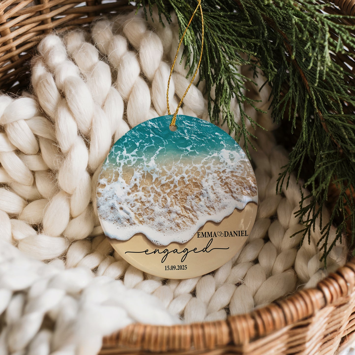 Custom Beach Design Fiancé/Fiancée Ceramic Engagement Gift, Coastal Souvenir