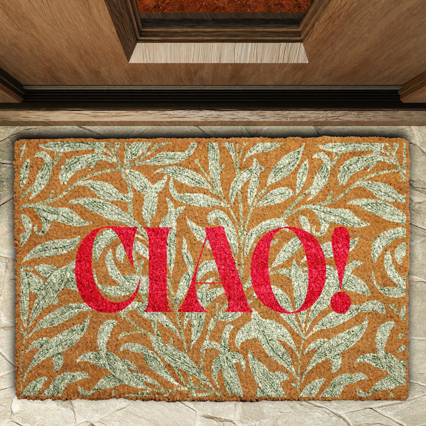 Italian Welcome Mat, Modern Leaf Pattern Hello Doormat, Housewarming Gift