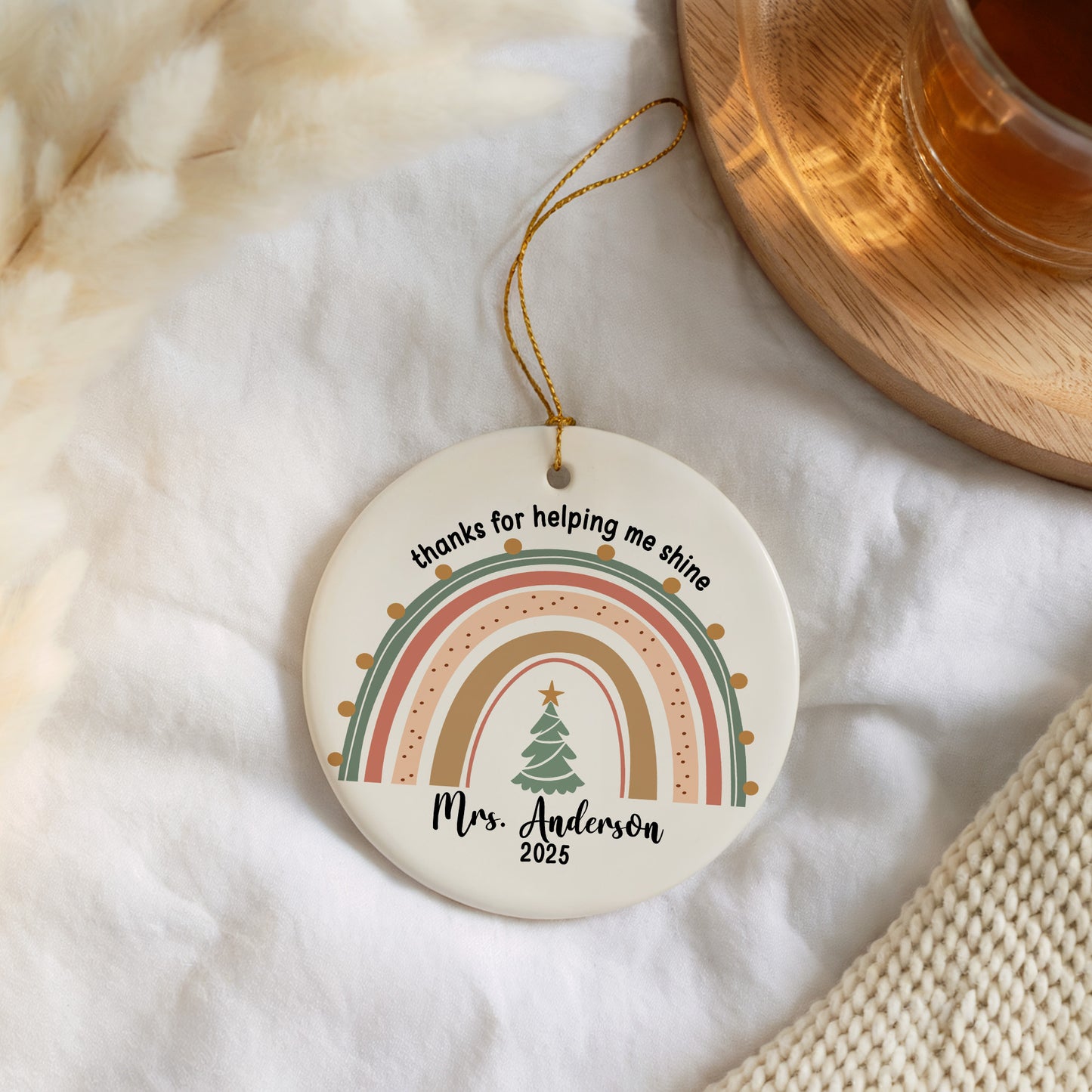 Rainbow Teacher Ceramic Ornament, Customizable Thank You Keepsake Souvenir